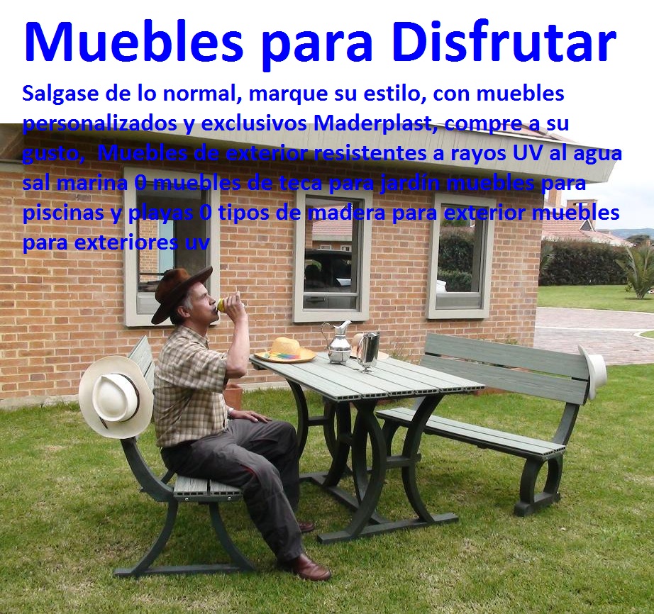 Muebles para jardines y terrazas exteriores, mesas, sillas y parasoles