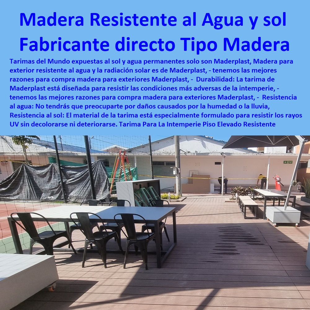 Tarima Para La Intemperie Piso Elevado Resistente Al Agua Deck Maderplast 0 Cuáles son los tipos de piso de madera 0 madera pvc para exterior 0 Pisos Deck en WPC fabricantes directos 0 Madera Resistente al Agua Tipo Especies Olmo deck Tarima Para La Intemperie Piso Elevado Resistente Al Agua Deck Maderplast ´ 0 ¿Cuáles son los tipos de piso de madera ´ 0  PISOS MADERA PLÁSTICA MADERPLAST 0 FÁBRICA PROVEEDOR SUMINISTRO E INSTALACION PISO DECK LISTÓN MADERA 0 PISO DE MADERA PLÁSTICA 0   Los más durables tarimas de madera Maderplast 0 Seguridad: La tarima cumple con los estándares de seguridad, garantizando un uso sin riesgos. ´ - 0 pisos anti caídas de plástico Maderplast 0 Resistente a la decoloración causada por productos químicos, lo que garantiza una apariencia duradera. ´ - 0 la mejor calidad de pisos es Maderplast 0 Pisos resistentes ´ - 0 ventajas cualidades y bondades pisos Maderplast 0 Resistencia a los rayos UV: No se decoloran ni se dañan por la exposición al sol. ´ - 0 pisos anti humedad de plástico Maderplast 0 Resistente al agua y a la humedad, lo que lo hace ideal para baños y cocinas. ´ - 0 Los más finos materiales de madera Maderplast 0 Resistencia a los insectos: No tendrás que preocuparte por plagas de insectos que puedan dañar la tarima. ´ - madera pvc para exterior ´ 0 Pisos Deck en WPC  fabricantes directos ´ 0 Madera Resistente al Agua Tipo Especies Olmo ´ deck