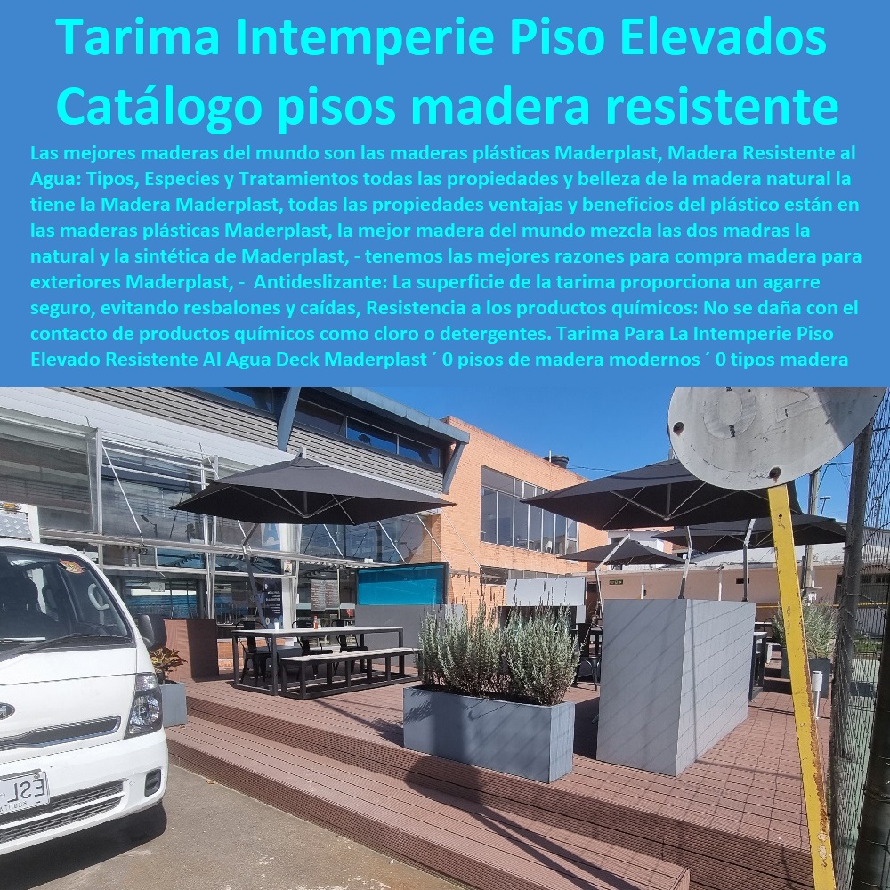 Tarima Para La Intemperie Piso Elevado Resistente Al Agua Deck Maderplast 0 pisos de madera modernos 0 tipos de pisos de madera laminados 0 catálogo de pisos de madera 0 Deck es un piso de madera sólida fachadas 0 madera resistente deck Tarima Para La Intemperie Piso Elevado Resistente Al Agua Deck Maderplast ´ 0 pisos de madera modernos ´ 0 tipos de pisos de madera laminados ´ 0 catálogo de pisos de madera ´ 0 PISOS MADERA PLÁSTICA MADERPLAST 0 FÁBRICA PROVEEDOR SUMINISTRO E INSTALACION PISO DECK LISTÓN MADERA 0 PISO DE MADERA PLÁSTICA 0   pisos anti humedad de plástico Maderplast 0 Sostenibilidad: Están fabricados con materiales reciclables y respetuosos con el medio ambiente. ´ - 0 cuál es la mejor madera es maderplast 0 Durabilidad: La tarima de Maderplast está diseñada para resistir las condiciones más adversas de la intemperie. ´ - 0 Nuevas tendencias pavimentos de madera Maderplast 0 Resistencia a las manchas: La tarima es fácil de limpiar y no se manchará con facilidad. ´ - 0 ventajas sobresalientes de pisos Maderplast 0 Resistencia al sol: El material de la tarima está especialmente formulado para resistir los rayos UV sin decolorar ni deteriorarse. ´ - 0 mejores propiedades de los suelos Maderplast 0 Resistencia al agua: Son ideales para áreas cercanas al mar o que están expuestas a la humedad. ´ -  Deck es un piso de madera sólida fachadas ´ 0 madera resistente deck