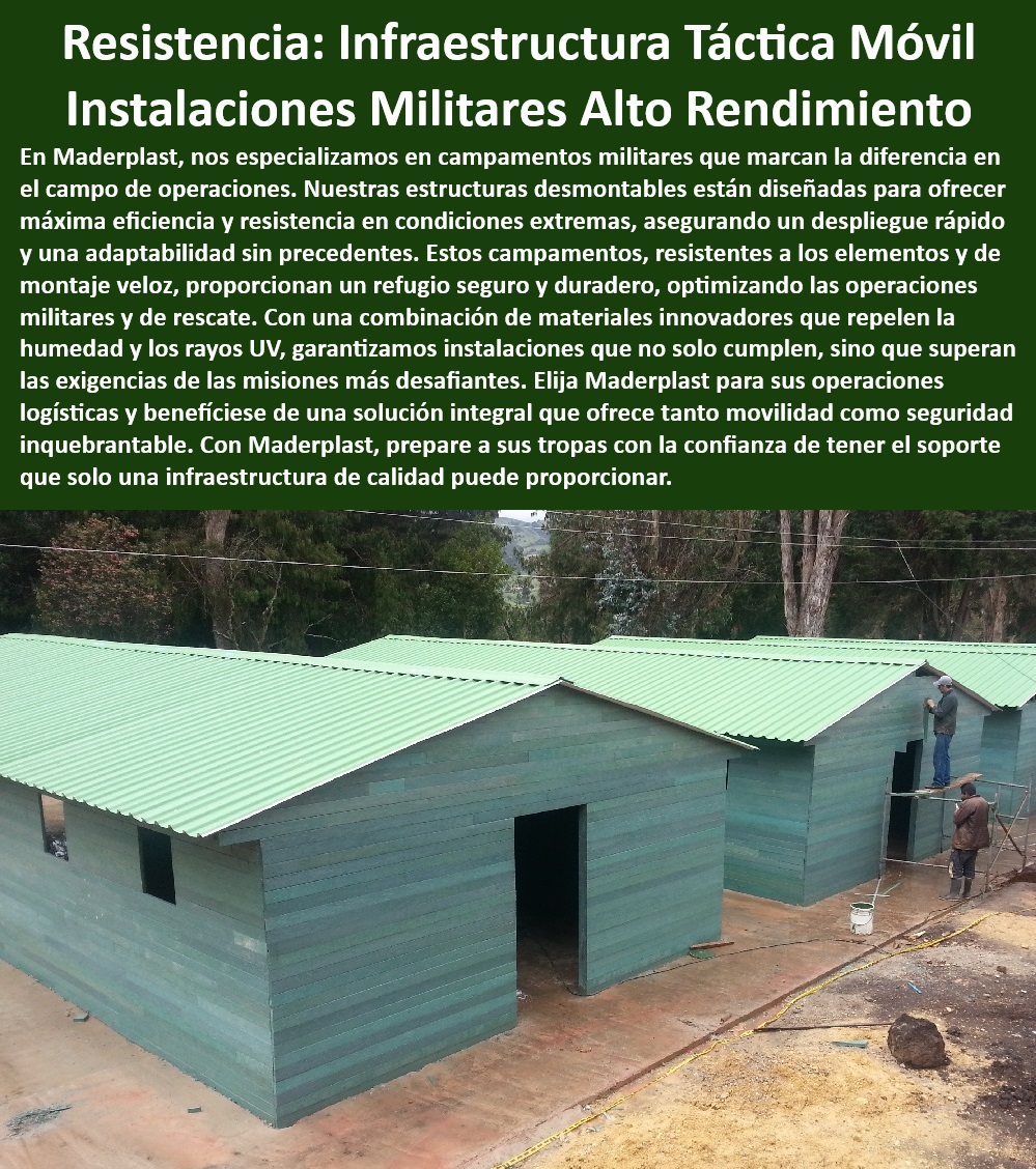 Bases De Operaciones Infraestructura Militar Desmontable Móviles Maderplast 0 Estructuras prefabricadas resistentes para uso militar. Tiendas de campaña militar de fácil transporte Campamentos de entrenamiento militar modulares FM Estructuras militares para condiciones extremas - Módulos habitacionales militares personalizables - Alojamientos tácticos para zonas de conflicto - Campamentos de emergencia de montaje inmediato - Campamentos modulares con resistencia a la humedad - ¿Dónde puedo encontrar campamentos militares modulares que se montan rápidamente? - Instalaciones tácticas móviles para operaciones - Campamentos militares diseñados para durabilidad y movilidad - Campamentos de fácil integración y expansión - Infraestructura de campamento móvil para operaciones avanzadas - Estructuras de campaña militares para todas las estaciones - Estructuras prefabricadas para uso militar intensivo - Instalaciones militares optimizadas para rapidez - Soluciones modulares para despliegues tácticos - Refugios militares UV resistentes - ¿Qué opciones ofrece Maderplast para campamentos militares en condiciones extremas? - Infraestructura de campaña para fuerzas armadas - Campamentos reconfigurables para adaptabilidad operativa - Soluciones de campamentos con protección UV - Campamentos militares de alta resistencia - Soluciones de alojamiento militar duradero - Campamentos para operaciones militares autónomas - Campamentos modulares de rápido montaje - ¿Cuáles son las mejores estructuras tácticas móviles para despliegues rápidos? - Campamentos de operaciones con montaje rápido - Instalaciones tácticas para misiones desafiantes - Soluciones de campamento para entrenamientos militares - ¿Maderplast proporciona soluciones de campamentos que pueden expandirse conforme a las necesidades operativas? - ¿Cómo puedo asegurar un campamento militar resistente a la humedad y UV? - Campamentos desmontables de alto rendimiento Bases De Operaciones Infraestructura Militar Desmontable Móviles Maderplast 0 Estructuras prefabricadas resistentes para uso militar. - Tiendas de campaña militar de fácil transporte - Campamentos de entrenamiento militar modulares FM
