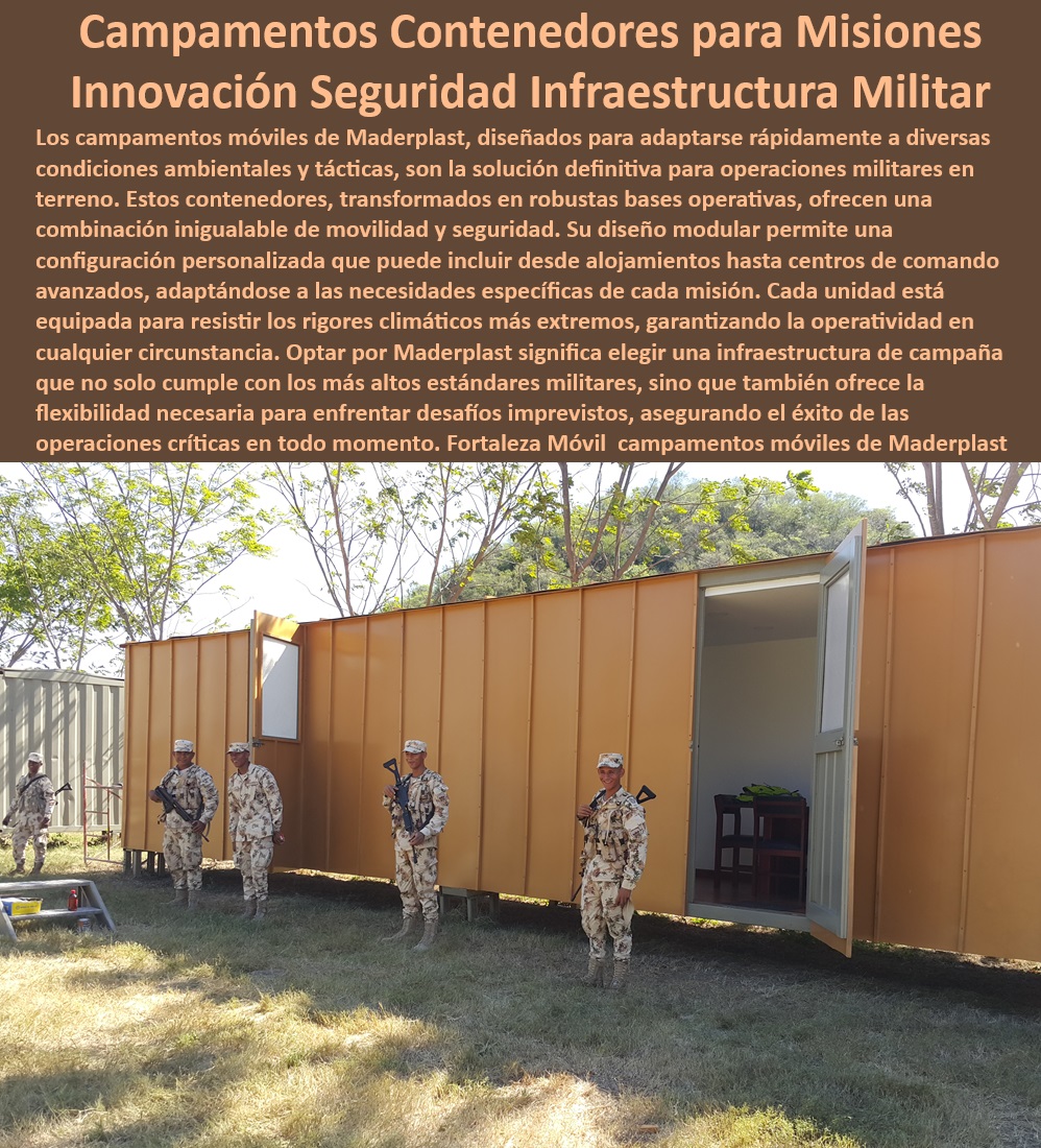 Bases operativas móviles y seguras Campamentos móviles contenedores Maderplast Sistemas de alojamiento con alta resistencia climática Bases temporales contenedores para fuerzas especiales Campamentos móviles equipado militar Bases de campaña adaptable para operaciones militares - Contenedores robustos para misiones militares - Bases operativas autónomas para despliegues rápidos - Bases operativas móviles para situaciones críticas - Unidades de contención táctica para áreas conflictivas - Bases temporales móviles para misiones estratégicas - Contenedores militarizados para operaciones de campo - Contenedores convertidos en centros de comando móviles - Alojamientos temporales para respuesta rápida militar - Soluciones de campamento rápido para emergencias - Alojamientos tácticos portátiles para defensa - Módulos de alojamiento móvil para fuerzas especiales - Campamentos tácticos desplegables para zonas de conflicto - Unidades de alojamiento resistente para operaciones tácticas - Campamentos de emergencia modulares para fuerzas armadas - Contenedores equipados para misiones militares urgentes - Sistemas de base operativa móvil para terrenos difíciles - Instalaciones operativas móviles para fuerzas armadas - Infraestructura móvil para teatros operativos remotos - Infraestructura táctica removible para emergencias - Instalaciones militares móviles y adaptables - Campamentos modulares para operaciones de defensa - Campamentos rápidos y seguros para operaciones militares - Soluciones de vivienda móvil para personal militar - Alojamiento de campaña de rápida implementación Bases operativas móviles y seguras Campamentos móviles contenedores Maderplast - Sistemas de alojamiento con alta resistencia climática - Bases temporales contenedores para fuerzas especiales - Campamentos móviles equipado militar