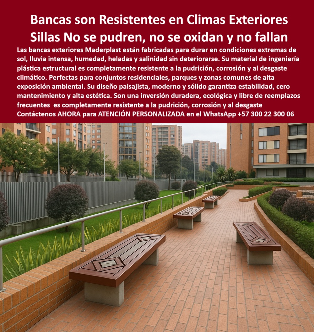 Bancas Exteriores De Jardínes Mobiliario Ecológico Sillas De Paisajismo Maderplast 0 Mobiliario resistente a climas extremos soporta sol lluvia heladas Bancas exteriores conjuntos residenciales sin pudrición Mobiliario PP 0  Bancas Exteriores De Jardínes Mobiliario Ecológico Sillas De Paisajismo Maderplast 0 Mobiliario resistente a climas extremos soporta sol, lluvia, heladas, - Bancas exteriores conjuntos residenciales sin pudrición, - Mobiliario PP