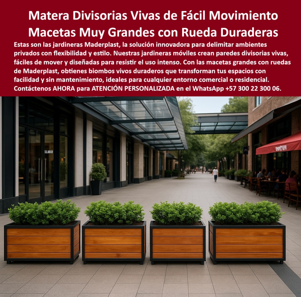 Jardineras Móviles Separadoras De Ambientes Biombos Vivos Macetas Maderplast 0 Paredes divisorias vivas fácil movimiento resisten uso intenso Macetas grandes con ruedas duraderas Delimitaciones modulares ambientes privados 0  Jardineras Móviles Separadoras De Ambientes Biombos Vivos Macetas Maderplast 0 Paredes divisorias vivas fácil movimiento, resisten uso intenso, - Macetas grandes con ruedas duraderas, - Delimitaciones modulares ambientes privados