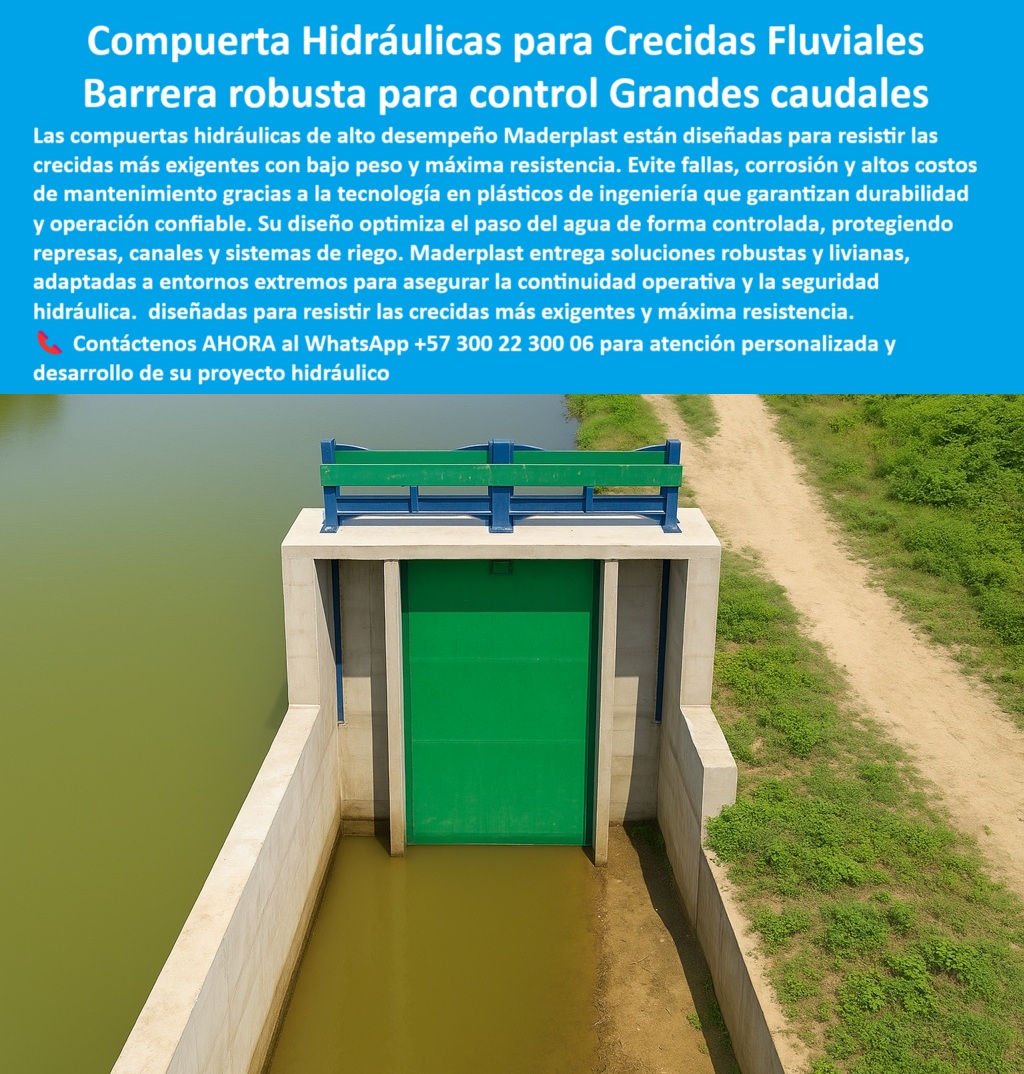 Compuertas Alta Caída Compuertas De Alto Desempeño Hidráulico Maderplast 0 compuertas robustas para manejo de crecidas fluviales compuerta de bajo peso y alta resistencia compuertas diseñadas para caudales controlados 0  Compuertas Hidráulicas para Crecidas Fluviales: La Barrera Robusta para Controlar Grandes Caudales, - La imagen muestra una compuerta hidráulica para crecidas fluviales, una barrera robusta para controlar grandes caudales que representa la vanguardia en seguridad hídrica. Las compuertas hidráulicas de alto desempeño de Maderplast están diseñadas para resistir las crecidas más exigentes y la máxima resistencia, gracias a la tecnología en plásticos de ingeniería que garantiza durabilidad y operación confiable. Evite fallas, corrosión y altos costos de mantenimiento con nuestra tecnología, - Su diseño optimiza el paso del agua de forma controlada, protegiendo represas, canales y sistemas de riego. Maderplast entrega soluciones robustas y livianas, adaptadas a entornos extremos para asegurar la continuidad operativa y la seguridad hidráulica, - Maderplast: Respondiendo a los Desafíos Fluviales más Exigentes, - La ingeniería fluvial moderna necesita soluciones que puedan manejar la imprevisibilidad de la naturaleza con total confianza, - ¿Quién fabrica compuertas para crecidas fluviales? Responde Maderplast. Somos expertos en compuertas plásticas reforzadas, anticorrosivas y confiables para inundaciones y caudales extremos, - ¿Proveedor confiable de compuertas para control de caudales grandes? Maderplast ofrece soluciones robustas, ligeras y estancas, listas para operación crítica. La compuerta hidráulica para control de inundaciones es la solución a sus problemas, - ¿Dónde conseguir compuertas para control de inundaciones? Maderplast diseña compuertas seguras, duraderas y adaptables a proyectos exigentes. Nuestra compuerta reforzada de alta durabilidad para inundaciones es una prueba de ello, - ¿Quién suministra compuertas para riego de alta capacidad? Responde Maderplast. Con nuestra tecnología avanzada y bajo peso, garantizamos una compuerta anticorrosiva para sistemas de riego de alta capacidad con garantía extendida, - ¿Compuerta confiable para sistemas hidráulicos críticos? Maderplast entrega compuertas certificadas, con soporte técnico integral y pruebas reales. Nuestras compuertas hidráulicas plásticas para infraestructuras críticas son la mejor opción para la seguridad de su proyecto, - El Valor de la Confianza: Testimonios de la Vida Real, - Nuestra reputación se construye con la satisfacción de nuestros clientes. El relato de Fernando López, Ingeniero de Proyectos Fluviales, valida nuestro compromiso:, - “Soy Fernando López, Ingeniero de Proyectos Fluviales. Sustituimos compuertas metálicas por compuertas plásticas de Maderplast. Ahora resistimos crecidas extremas sin fallas ni mantenimientos costosos. Maderplast es sinónimo de confianza.”, - Este testimonio demuestra por qué nuestra compuerta anticorrosiva con sello hermético confiable y nuestra compuerta modular resistente a presión hidráulica son las mejores en el mercado. Con Maderplast, usted obtiene una compuerta robusta de alto desempeño hidráulico para la mitigación de desbordamientos fluviales, una compuerta de bajo peso para represas y canales y una compuerta de ingeniería liviana para protección hidráulica que resiste las condiciones más duras, - Contáctenos AHORA al WhatsApp +57 300 22 300 06 para atención personalizada y desarrollo de su proyecto hidráulico. Compuertas Alta Caída Compuertas De Alto Desempeño Hidráulico Maderplast 0 compuertas robustas para manejo de crecidas fluviales, - compuerta de bajo peso y alta resistencia, - compuertas diseñadas para caudales controlados