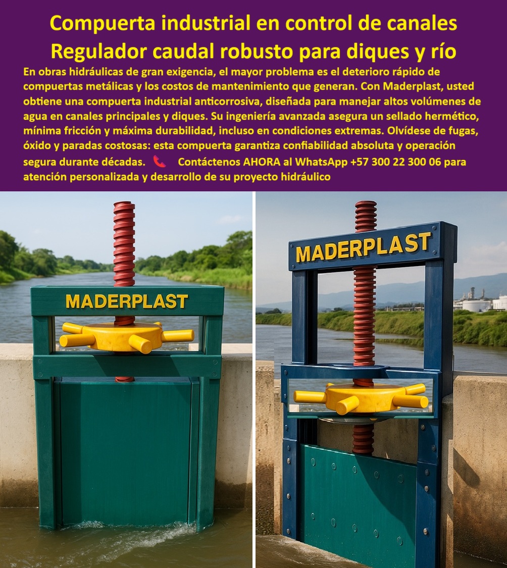 Diseño Fabricación Montaje De Compuerta Tipos Modelos Compuerta Maderplast 0 compuerta para manejo de flujo en canales principales compuerta de alta ingeniería para diques y canales compuerta industrial para control 0  Compuerta Industrial en Control de Canales: El Regulador de Caudal Robusto para Diques y Ríos, En obras hidráulicas de gran exigencia, el mayor problema es el rápido deterioro de compuertas metálicas y los costosos mantenimientos que generan. Con Maderplast, usted obtiene una compuerta industrial anticorrosiva, diseñada para manejar altos volúmenes de agua en canales principales y diques. Su ingeniería avanzada asegura un sello hermético, mínima fricción y máxima durabilidad incluso en condiciones extremas. Olvídese de fugas, óxido y paradas costosas: esta compuerta garantiza confiabilidad absoluta y operación segura durante décadas, En Maderplast, sabemos que un control de caudal preciso es fundamental para la estabilidad y seguridad de cualquier infraestructura. Por eso, hemos diseñado una solución que elimina los problemas comunes y brinda tranquilidad total, ¿Qué compuerta usar para canales industriales? La respuesta es clara: la compuerta anticorrosiva de alta ingeniería, duradera y precisa. Es una compuerta plástica resistente para canales que optimiza la seguridad hidráulica de su proyecto, ¿Qué compuerta funciona sin mantenimiento costoso? La solución es la compuerta plástica anticorrosiva con sello hermético. Al ser libre de oxidación, no requiere el mantenimiento intensivo de las compuertas metálicas y garantiza un rendimiento superior, ¿Qué compuerta es confiable en diques? Responde Maderplast: la compuerta robusta con mínima fricción y máxima vida útil. Es una compuerta industrial diseñada para proyectos hidráulicos de gran exigencia, ¿Qué compuerta resiste condiciones extremas? El mejor resultado es la compuerta industrial anticorrosiva para caudales exigentes. Su ingeniería avanzada para ríos le permite operar sin fallas incluso en ambientes agresivos, ¿Qué compuerta evita fugas? Aquí tienes la solución: una compuerta sellada hermética para canales principales. Es una compuerta hidráulica para control seguro que asegura un manejo de agua eficiente y sin pérdidas, El testimonio de Carlos Herrera, Ingeniero Jefe de Operación en la Planta Hidráulica del Norte, es una prueba contundente de nuestro valor: "Soy Carlos Herrera, Ingeniero Jefe de Operación en la Planta Hidráulica del Norte. Las compuertas industriales de Maderplast fueron la clave: desde su instalación, cero fugas, cero mantenimientos imprevistos y un control de caudal impecable. Hoy operamos con total seguridad y eficiencia, incluso en temporadas de máxima demanda.", Seguridad total en la compuerta robusta para ingeniería hidráulica de Maderplast para proteger su infraestructura y garantizar una operación continua y sin contratiempos, Para una atención personalizada y el desarrollo de su proyecto, contáctenos ahora mismo al WhatsApp +57 300 22 300 06. Diseño Fabricación Montaje De Compuerta Tipos Modelos Compuerta Maderplast 0 compuerta para manejo de flujo en canales principales, - compuerta de alta ingeniería para diques y canales, - compuerta industrial para control 0