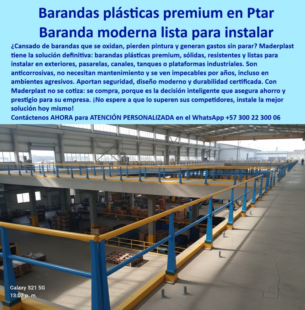 Barandas Plásticas Para Exteriores Barandas Plásticas Personalizadas Maderplast 0 barandas plásticas canales y tanques Componentes de plástico para maquinaria que no se oxidan barandas plásticas para pasarela peatonal barandas plástica Barandas Plásticas para Exteriores: Pasamanos Personalizados con Durabilidad de Décadas, Los sistemas de seguridad tradicionales se oxidan, corroen y comprometen la integridad de sus proyectos. Este deterioro no solo pone en peligro a su equipo, sino que genera una huella de carbono insostenible y un gasto de mantenimiento interminable. La solución definitiva llega con Maderplast, El problema con las barandas metálicas tradicionales es claro: se oxidan, pierden pintura y generan un gasto de mantenimiento interminable, comprometiendo la seguridad y la estética de sus instalaciones. Frente a esta realidad, Maderplast ofrece barandas plásticas premium, sólidas, resistentes y con un diseño moderno. La imagen que observa es la prueba de esta innovación: barandas plásticas anticorrosivas para pasarelas que están listas para instalar de inmediato en cualquier área exterior, ya sean canales o tanques industriales, Adiós al Mantenimiento Constante: La Inversión Inteligente en Seguridad, Nuestras barandas plásticas para plataformas industriales son la alternativa estructural que su proyecto necesita. Fabricadas con polímeros de ingeniería anticorrosivos, garantizan que no se deterioren con el tiempo, ni siquiera en ambientes húmedos, agresivos o químicos. Si se pregunta qué barandas plásticas son mejores para exteriores industriales, la respuesta es esta: la solución de Maderplast elimina el ciclo vicioso de la pintura y el mantenimiento, Las barandas plásticas duraderas para canales y pasamanos plásticos modulares anticorrosivos aportan seguridad laboral, resistencia estructural y un aspecto moderno que mejora la imagen de sus proyectos. Si su preocupación es cómo ahorrar en barandas industriales, la respuesta se encuentra en nuestras barandas plásticas premium sin mantenimiento. A diferencia de las barandas metálicas que requieren reposiciones constantes, las de Maderplast se compran una sola vez y representan un ahorro real a largo plazo, Seguridad Certificada y Diseño Superior, Nuestra línea de pasamanos plásticos para exteriores industriales y barandas plásticas seguras para tanques garantiza durabilidad certificada por décadas. La pregunta clave es: ¿qué pasamanos plásticos evitan la corrosión en PTAR? Nuestros pasamanos plásticos premium para PTAR resisten humedad, químicos y rayos UV, con un cero mantenimiento garantizado. Para el ingeniero de ventas, esto es una aseveración: está invirtiendo en barandas plásticas de larga vida útil, Si necesita delimitar cualquier área exterior con seguridad y durabilidad, nuestras barandas plásticas para pasarela peatonal y barandas plásticas para delimitar zonas son la solución. Son ligeras y resistentes, y su diseño modular facilita la instalación rápida sin necesidad de soldaduras ni herramientas especializadas, reduciendo costos y tiempos de obra. Para el cliente que busca una solución sostenible para la industria, nuestras barandas plásticas seguras y ecológicas reducen la huella de carbono asociada al mantenimiento del metal, Al considerar la inversión, debe saber que qué pasamanos son seguros para zonas químicas: los pasamanos plásticos industriales anticorrosivos de Maderplast. Nuestras barandas plásticas certificadas industriales cumplen con los más altos estándares de seguridad y estabilidad. Para el cliente que busca barandas plásticas modernas sin pintura o pasamanos plásticos económicos y duraderos, ofrecemos un diseño moderno y resistencia a ambientes agresivos que no tiene comparación, El testimonio del Ing. Camilo Herrera, Coordinador de Seguridad Industrial, lo confirma: "Instalamos barandas plásticas premium de Maderplast, y logramos mejorar la seguridad, reducir gastos y mantener una estética impecable en nuestras plataformas. La instalación fue rápida y sin complicaciones." Esta experiencia demuestra que el diseño y fabricación de este producto de la imagen es una garantía de éxito, En Maderplast, cada baranda plástica estructural para seguridad y pasamanos plásticos fáciles de instalar es una promesa de calidad y fiabilidad. Somos el proveedor líder de componentes de plástico para maquinaria que no se oxidan y pasamos plásticos industriales anticorrosivos. Maderplast es la única y mejor opción que cumple sus requisitos, protegiendo su inversión contra la corrosión y asegurando la continuidad operativa por décadas, Contáctenos ahora para atención personalizada en el WhatsApp +57 300 22 300 06.