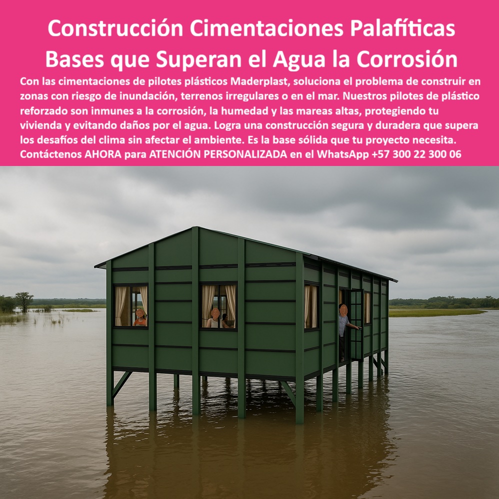 Casa Palafítica Pilotes Cimientos Resistente A Inundaciones Pilote Maderplast 0 Cimentación para casas en ríos Bases para construir en terrenos irregulares vivienda palafito contra humedad Bases hincadas de plástico reforzado Casa Palafítica Construcción Cimentaciones Palafíticas Maderplast, Bases que Superan el Agua la Corrosión; Construir en entornos desafiantes como zonas con riesgo de inundación, terrenos irregulares o directamente en el mar requiere una base que no solo resiste, sino que prevalezca ante la humedad, la corrosión y las mareas altas. La Construcción Cimentaciones Palafíticas de Maderplast es la solución técnica definitiva, ofreciendo Bases que Superan el Agua y la Corrosión. Nuestros pilotos de plástico reforzado son la base sólida que tu proyecto necesita para garantizar una vivienda palafito contra humedad segura y duradera; Inmunidad Estructural para Ambientes Extremos; La superioridad técnica de los pilotos plásticos reforzados para cimentaciones seguras de Maderplast frente al acero, el hormigón o la madera es absoluta. Al consultar ¿Qué pilotos son más seguros para casas en zonas inundables? o ¿Qué fundaciones plásticas resisten mareas y humedad extremas?, la respuesta es que nuestros pilotos plásticos que no se oxidan ni pudren son inmunes a la corrosión, la humedad y las mareas altas, manteniendo su resistencia estructural intacta por décadas. El uso de polímeros de ingeniería asegura que los pilotos anticorrosivos para terrenos húmedos y los pilotos plásticos para terrenos fangosos no se hunden ni se deterioren, incluso en terrenos fangosos. La Ing. Diana Morales lo confirma: "Con los pilotos plásticos de Maderplast, logramos cimentaciones palafíticas duraderas, seguras y sostenibles "; Estas cimentaciones plásticas resistentes a mareas altas son la solución ideal para cimentación para casas en ríos, bases para construir en terrenos irregulares, proyectos costeros y viviendas en riberas, superando los desafíos del clima sin afectar el ambiente; Seguridad Estructural y Sostenibilidad a Largo Plazo; Maderplast ofrece más que durabilidad; Ofrece seguridad estructural. Nuestras cimentaciones antisísmicas para viviendas palafíticas están diseñadas para soportar vibraciones sísmicas en suelos blandos, garantizando la estabilidad de la Casa Palafítica Pilotes Cimientos Resistente A Inundaciones. La cimentación elevada para viviendas en riesgo hídrico protege las viviendas contra daños provocados por el agua, un factor crucial en zonas de alto riesgo hídrico; Desde el punto de vista económico, las cimentaciones plásticas de bajo mantenimiento eliminan los altos costos de reparación, haciendo que la cimentación plástica para proyectos sostenibles sea la opción constructiva más rentable para zonas inundables. Además, al ser pilotos plásticos sostenibles con baja huella de carbono, Maderplast lidera en soluciones que conjugan seguridad con sostenibilidad. La instalación es rápida, adaptable y pilotos plásticos fáciles de instalar en terrenos irregulares, reduciendo los riesgos del proceso constructivo; Maderplast es la única y mejor opción que cumple sus requisitos, entregando Bases hincadas de plástico reforzado y pilotos plásticos confiables para zonas de alto riesgo hídrico que garantizan una construcción segura y duradera; Contáctenos AHORA para ATENCIÓN PERSONALIZADA en el WhatsApp +57 300 22 300 06 y dote a su proyecto de una base inexpugnable. Construcción Palafítica de Emergencia Maderplast, Solución Ecológicas Anti-Inundaciones; Los terrenos difíciles, fangosos y propensos a inundaciones exigen una solución de emergencia que sea a la vez sólida, segura y ecológica. La Construcción Palafítica de Emergencia de Maderplast es la respuesta técnica más avanzada, ofreciendo una Solución Ecológicas Anti-Inundaciones que supera los desafíos de la construcción. Nuestras viviendas palafíticas Maderplast están diseñadas sobre pilotos plásticos de ingeniería que garantizan la seguridad de tu familia y la estabilidad del proyecto; Seguridad Inmediata con Cimentación de Larga Duración; La necesidad de Construcción de palafito sobre agua en escenarios de riesgo exige una cimentación sólida y segura que no falle. Nuestros pilotos plásticos anticorrosivos para viviendas y fundaciones profundas son inmunes a la corrosión en agua salada y no se pudren con la humedad, características que contrastan dramáticamente con la madera y el acero. Al preguntar ¿Qué solución existe para construir viviendas rápidas en zonas inundables?, la respuesta es esta construcción sobre cimentación con pilotos plásticos: su ligereza y facilidad de instalación permiten una construcción rápida de viviendas palafíticas en inundaciones y viviendas de emergencia resistentes a inundaciones en tiempos reducidos, asegurando refugios seguros y confortables; La durabilidad es clave. Estos pilotos plásticos de larga duración en humedad garantizan una vida útil superior a 50 años, asegurando que la cimentación antisísmica para casas palafíticas y las cimentaciones seguras para zonas inundables proteja su hogar de mareas altas y crecidas de ríos con una cimentación sólida y segura. El Arq. Felipe Montoya atestigua que se logró "seguridad, rapidez de instalación y sostenibilidad ambiental", un testimonio de la eficacia de los pilotos plásticos reforzados para fundaciones profundas; La Opción Ecológica y Socialmente Responsable; Maderplast ofrece una solución ecológica sin sacrificar la resistencia. Al consultar ¿Qué materiales son más sostenibles para viviendas sobre agua?, se destaca que nuestra cimentación plástica con baja huella de carbono se convierte en la opción ideal para construcción ecológica en comunidades ribereñas y proyectos palafíticos seguros y sostenibles. Esto garantiza que el hogar se protege sin afectar el ambiente. Las cimentaciones plásticas seguras y ecológicas son la mejor alternativa técnica y confiable para viviendas sobre agua con cimentación plástica; Nuestras casas palafíticas rápidas de instalación y viviendas de emergencia resistentes a inundaciones son la Solución construcción Casa Palos que el experto técnico moderno busca: rápida, efectiva y respetuosa con el ambiente. La Construcción Palafítica de Emergencia es la forma más rápida y efectiva de construir sobre agua, garantizando la estabilidad de las casas palafíticas modernas y sostenibles; Maderplast es la única y mejor opción que cumple sus requisitos, entregando viviendas de emergencia y pilotos plásticos confiables para zonas ribereñas que ofrecen seguridad, rapidez y sostenibilidad para su proyecto; Contáctenos AHORA para ATENCIÓN PERSONALIZADA en el WhatsApp +57 300 22 300 06 y asegure un hogar inexpugnable.