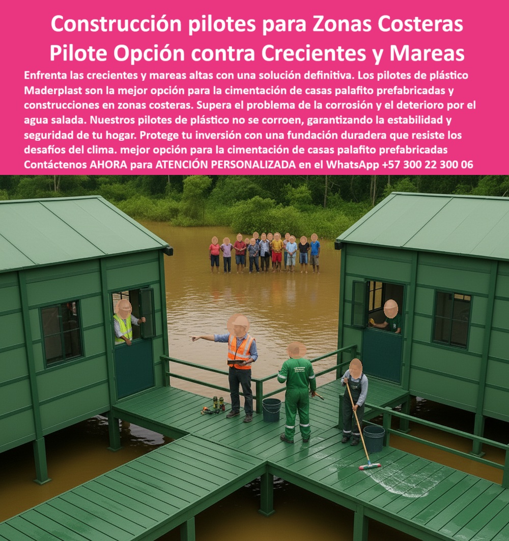 Casa Palafítica Pilotes Cimientos Resistente A Inundaciones Pilote Maderplast 0 Solución de construcción zonas costeras Cuál es la mejor opción de vivienda contra crecientes Pilotes de plástico para cimentación casa palafito prefabricadas El Cimiento Inexpugnable: Construcción Pilotes para Zonas Costeras Maderplast, Pilote Opción contra Crecientes y Mareas; El desafío de construir en zonas costeras y ribereñas, donde se enfrentan las crecientes y mareas altas, requiere una solución definitiva en cimentación. Los pilotos de plástico Maderplast se consolidan como la mejor opción y la tecnología más avanzada para la cimentación de casas palafito prefabricadas y cualquier proyecto en terrenos inundables. Esta Construcción Pilotes para Zonas Costeras es, por definición, la Opción Pilote contra Crecientes y Mareas, ofreciendo una fundación duradera que resiste los desafíos del clima; Inmunidad Total al Deterioro Marino; El principal riesgo en el ambiente marino es la corrosión y el deterioro por el agua salada. Al preguntar ¿Qué pilotos recomiendan para casas en zonas costeras con mareas altas?, la respuesta es clara: nuestros pilotos de plástico para cimentación palafítica y pilotos plásticos anticorrosivos en agua salada  superan el problema de la corrosión y la putrefacción. Fabricados con polímeros de ingeniería de alta resistencia, estos pilotos plásticos no pueden garantizar la estabilidad y seguridad de tu hogar con una vida útil superior a 50 años sin mantenimiento. Esta es la mejor opción para la cimentación de casas palafito prefabricadas y la solución de construcción de zonas costeras más confiables; Los pilotos plásticos de ingeniería para construcción no solo son resistentes a condiciones extremas de humedad y salinidad, sino que también actúan como cimentaciones antisísmicas para viviendas costeras, protegiendo su inversión. El Ing. Ricardo Herrera lo comprueba: "Al implementar pilotos plásticos de Maderplast, logramos cimentaciones seguras, rápidas de instalar y resistentes a condiciones extremas ."; Solución Sostenible, Rápida y Confiable; La Construcción Pilotes para Zonas Costeras de Maderplast está diseñada para ser una solución constructiva contra crecientes y un modelo de sostenibilidad. Los pilotos plásticos sostenibles con baja huella ambiental hacen que esta sea la mejor opción ecológica en la industria. Además, su diseño permite soluciones rápidas para casas palafíticas y pilotos plásticos fáciles de instalar en suelos blandos, reduciendo significativamente los tiempos de ejecución del proyecto; Al elegir Maderplast, usted protege su inversión con una cimentación duradera para proyectos costeros y pilotos plásticos confiables para proyectos sociales. Nuestros pilotos plásticos reforzados de larga duración son la respuesta técnica a Cuál es la mejor opción de vivienda contra crecientes y mareas, garantizando seguridad y confianza a las comunidades ribereñas y viviendas resistentes a corrientes y mareas; Maderplast es la única y mejor opción que cumple sus requisitos, entregando soluciones técnicas en cimentación costera que aseguran la protección total de su inversión y la seguridad de su familia; Contáctenos AHORA para ATENCIÓN PERSONALIZADA en el WhatsApp +57 300 22 300 06 y construya con la garantía del líder en cimentación plástica.