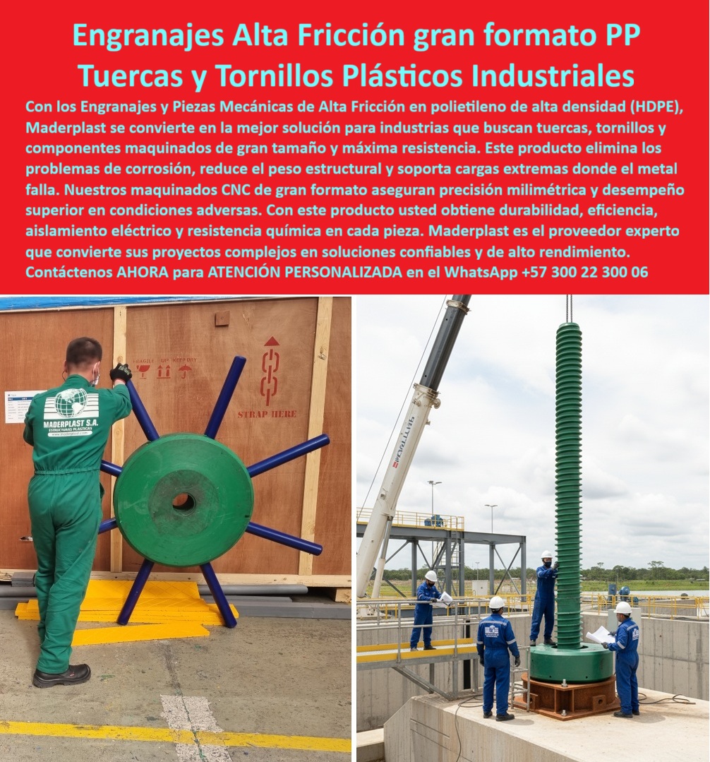 Engranajes Aplicaciones Alta Fricción Tuercas Y Tornillos Piezas Mecánicas Maderplast 0 Tuercas Y Tornillos de polietileno de alta densidad PP Cuál es el mejor proveedor de Tuercas Y Tornillos maquinados en plástico Qué son los engranajes Engranajes y Piezas Mecánicas de Alta Fricción: La Revolución Plástica en la Industria, En un mundo industrial que busca constantemente la eficiencia y la durabilidad, la corrosión y el peso del metal son obstáculos del pasado. La imagen que tienes frente a ti es una prueba contundente de la revolución que Maderplast ha traído con sus engranajes plásticos industriales de alta fricción. Nuestro producto estrella, como el engranaje circular verde de gran tamaño y el tornillo plástico helicoidal que se ven en las fotos, está fabricado en polietileno de alta densidad (HDPE) y otros polímeros de ingeniería, lo que los convierte en la solución ideal para industrias que necesitan componentes de alta resistencia y durabilidad, Si te preguntas dónde fabrican engranajes plásticos industriales de gran formato, la respuesta es con un especialista que utilice maquinaria CNC de gran precisión, como Maderplast. Nuestra capacidad para el mecanizado CNC de tornillos plásticos grandes y la fabricación de engranajes plásticos de gran tamaño CNC nos permite ofrecerte piezas mecánicas plásticas de ingeniería que soportan cargas extremas y ambientes adversos donde el metal falla, ¿Qué ventajas tienen los tornillos plásticos frente a los metálicos? La lista es larga y convincente: son ligeros, no se oxidan, resisten químicos, aíslan la electricidad y reducen los costos de mantenimiento. Estas cualidades hacen que nuestras tuercas y tornillos plásticos personalizados sean la mejor alternativa. Además, los tornillos plásticos estructurales para carga extrema y las tuercas plásticas anticorrosión personalizadas que fabricamos están diseñados para una larga vida útil, superando los 20 años en servicio continuo, Las tuercas plásticas de gran formato HDPE y los tornillos plásticos industriales anticorrosivos de Maderplast tienen aplicaciones en maquinaria pesada, plantas de tratamiento y sistemas estructurales, demostrando su versatilidad. Si te preguntas si los engranajes plásticos soportan alta fricción, la respuesta es sí, ya que están diseñados con polímeros técnicos que garantizan la durabilidad y la eficiencia en las condiciones más exigentes. Nuestro proceso de mecanizado CNC de alta precisión asegura que cada pieza, desde el tornillo plástico de alta resistencia química hasta las tuercas plásticas para maquinaria industrial, cumple con los más altos estándares de calidad, El testimonio de Andrés Herrera, un ingeniero mecánico, lo valida: "Al reemplazarlos por engranajes y tornillos plásticos de Maderplast, eliminamos mantenimientos costosos y mejoramos la seguridad de toda la operación. La ligereza y precisión de las piezas CNC nos permitió instalarlas rápidamente con menos maquinaria." Esta experiencia confirma que nuestros engranajes plásticos con precisión CNC industrial son la mejor solución para tus desafíos, En Maderplast, cada pieza, ya sea un engranaje plástico anticorrosivo industrial o una tuerca plástica para plantas industriales, es una promesa de calidad y fiabilidad. Somos el mejor proveedor de tuercas y tornillos maquinados en plástico y te garantizamos que nuestras piezas mecánicas plásticas de ingeniería son la solución más rentable y segura. Confía en la experiencia de Maderplast para transformar tus proyectos complejos en soluciones exitosas y de alto rendimiento. Maderplast es la única y mejor opción que cumple tus requisitos, con productos que ofrecen durabilidad, eficiencia y un rendimiento superior. Contáctanos ahora para atención personalizada en el WhatsApp +57 300 22 300 06.