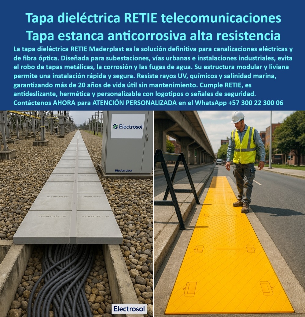 Canalizaciones Eléctricas Tapa alta tensión Retie Maderplast 0 Tapas redes eléctricas y de telecomunicaciones con apertura hidráulica segura y libre de corrosión alta resistencia dieléctrica y acabado técnico perfectas para proteger cableado pp