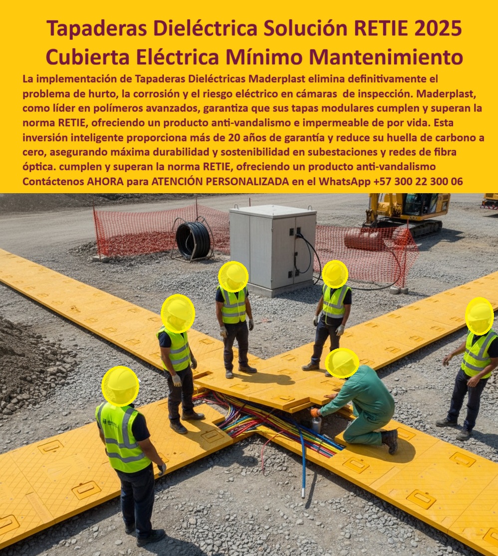 Canalizar Redes Eléctricas Tapa Retie alta tensión Maderplast 0 Tapas industriales Cubiertas abatibles cámaras de inspección urbana ideales para redes eléctricas y fibra óptica de alta capacidad Tapas dieléctricas modulares para subestacion