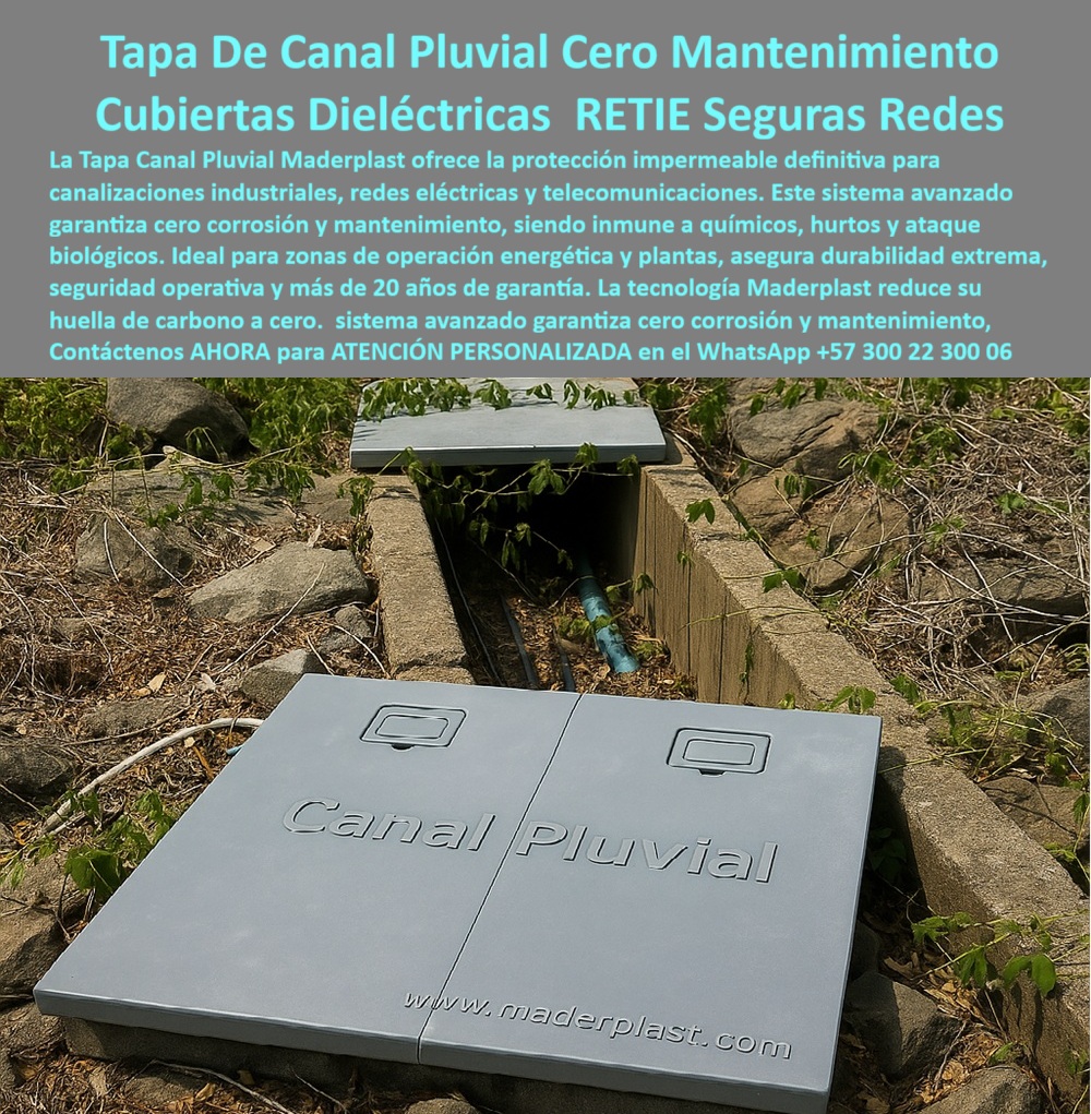 Cubierta Canalización Tapa Impermeable Estanca Maderplast 0 Tapas eléctricas en zonas de operación energética Tapas para redes eléctricas y telecomunicaciones seguras ligeras y resistente a la intemperie ideales para plantas y zonas industriales