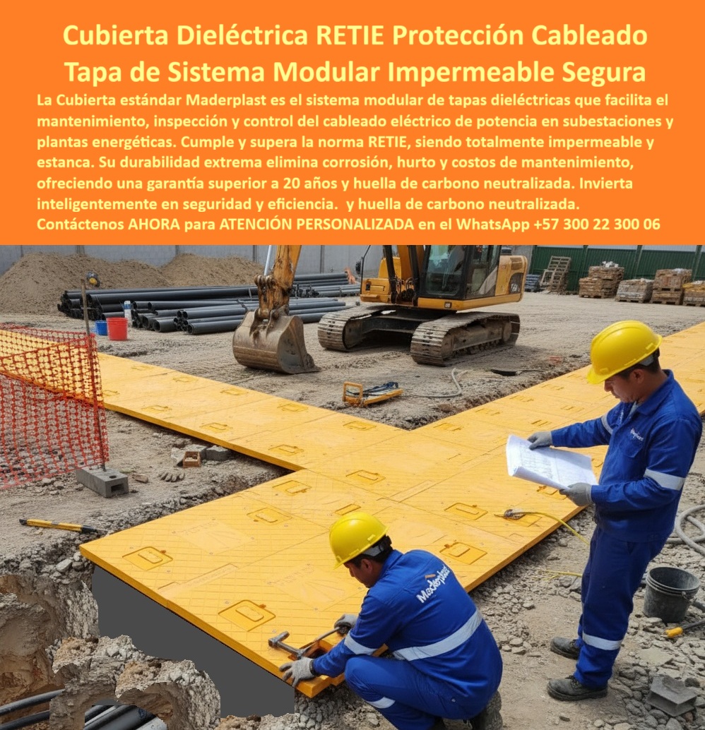 Cubierta estándar Tapa norma Retie Impermeable Estanca Maderplast 0 Sistema modular de tapas dieléctricas que facilita el mantenimiento la inspección y el control del cableado eléctrico de potencia en subestaciones y plantas energéticas Tapa PP