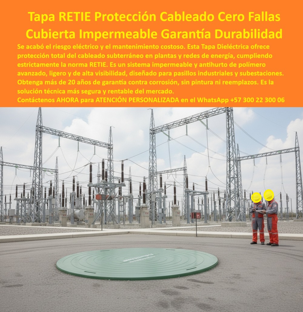 Cubierta estándar Tapa norma Retie Impermeable Estanca Maderplast 0 Tapa protección del cableado eléctrico subterráneo en plantas y redes de energía Cubiertas técnicas pasillos eléctricos industriales seguras ligeras y de alta visibilidad 0