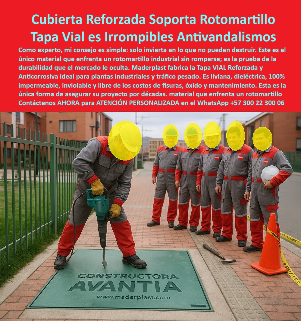 Cubiertas Ensayos Con Rotomartillos Pruebas Tapas Maderplast 0 Ensayo de tapa plástica reforzada frente a rotomartillo industrial Producto inviolable anticorrosivo y resistente a impactos Ideal para instalaciones eléctricas plantas indus