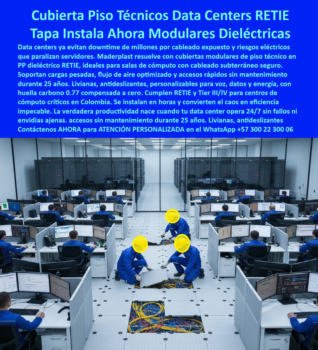 Cubiertas salas de servidores de cómputo data centers Maderplast 0 Cubierta centros de cómputo o espacios con cableado subterráneo Piso técnico modular dieléctrico cuartos eléctricos y cableado estructurado seguro y resistente Sistema de piso PP