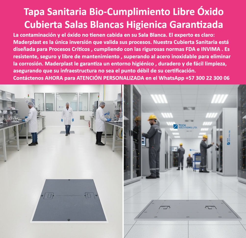 Tapa Acero Inoxidable Norma Sanitaria FDA INVIMA Tapa Maderplast 0 Tapas sanitarias industria alimentaria Cumplen normas FDA e INVIMA Resistentes seguras y libres de mantenimiento Cubierta Sanitaria Tapas Higiénicas para Salas Blancas y Procesos