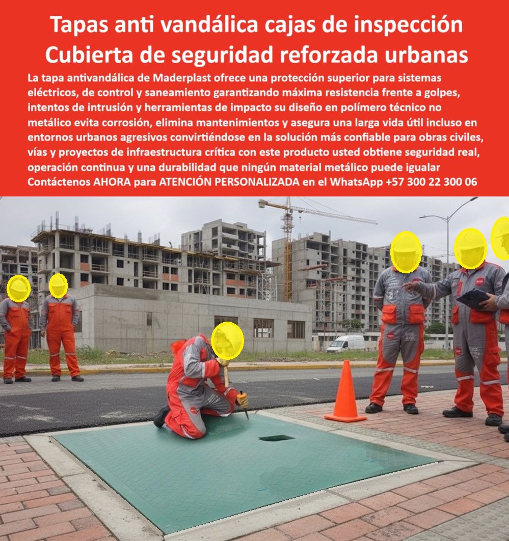Tapa Anti Vandálica Cajas De Inspección Ensayo Y Pruebas Maderplast 0 Tapa Diseñada para proteger sistemas de control electricidad y saneamiento Tapa de Seguridad Antivandálica para Cubiertas y Áreas Industriales Prueba de Resistencia Tapa PP