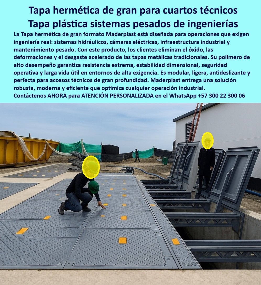Tapa Hermética de Gran Formato para Cuartos Técnicos Maderplast 0 tapas integradas Producción de tapas plásticas de ingeniería fabricadas con polímeros Disenador de alto desempeño Ideales sistemas hidráulicos eléctricos y de mantenimiento