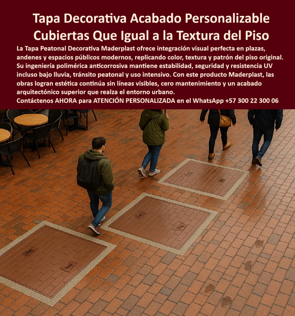 Tapa Peatonal Acabado Personalizable Con Color Y Textura Maderplast 0 Tapas para obras modernas Diseño de tapas decorativas plazas y espacios públicos Tapas diseñadas a técnica en espacios Tapas acorde y similar acabado del piso resistencia UV