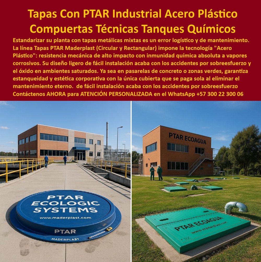 Tapa Plástica Anticorrosiva Acero Plástico Tapas Ptar Maderplast 0 Tapa cubierta resistente a químicos y de fácil instalación Tapa industrial para PTAR y laboratorios Cubierta Plástica anticorrosiva y ligera ideal para ambientes químicos y Ptar