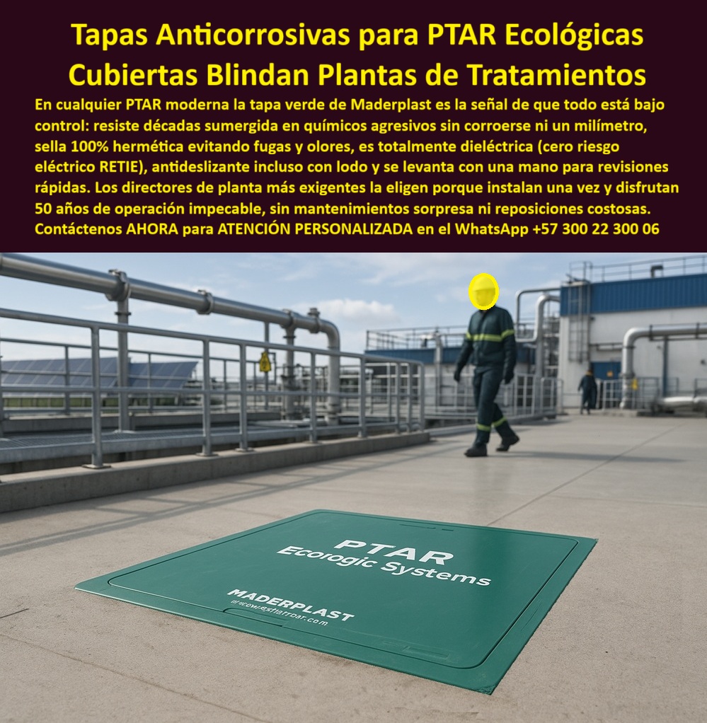Tapa Plástica Anticorrosiva Ptar Acero Plástico Tapas Hidráulicas Maderplast 0 Tapa cubierta de seguridad y larga vida útil Cubierta plástica grande no conductiva y anticorrosiva con advertencias de riesgo y restricción paso diseñada Ptar 0