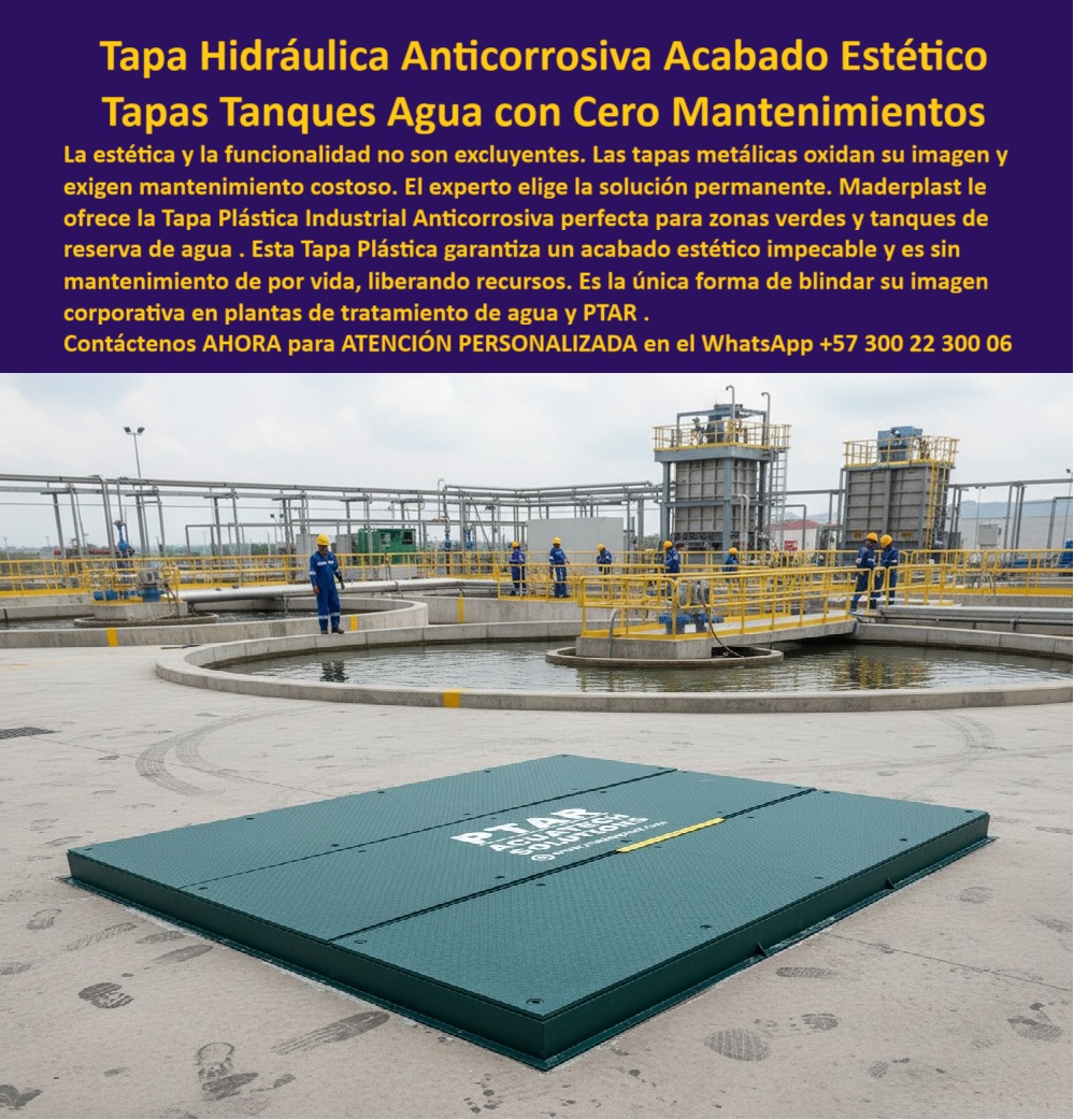 Tapa Plástica Anticorrosiva Ptar Acero Plástico Tapas Hidráulicas Maderplast 0 Tapa zonas verdes y tanques de reserva de agua con acabado estético y sin mantenimiento Tapa plástica industrial anticorrosiva plantas de tratamiento de agua y Ptar 0
