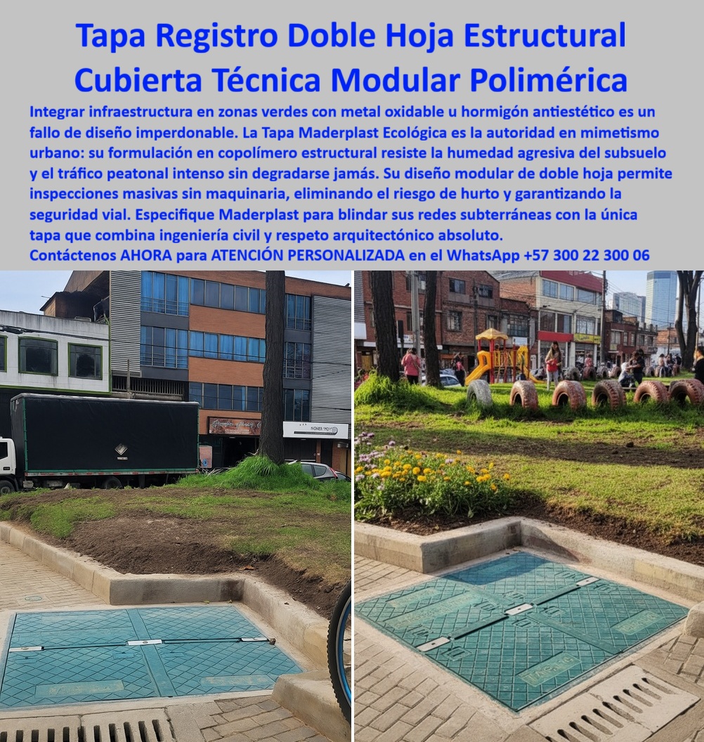 Tapa peatonal plástica Maderplast 0 Tapa fabricada en copolímero estructural reciclado resistente a impactos humedad y corrosión. Ideal para zonas peatonales andenes esquinas o accesos a redes subterráneas. Combina durabilidad estética Víal