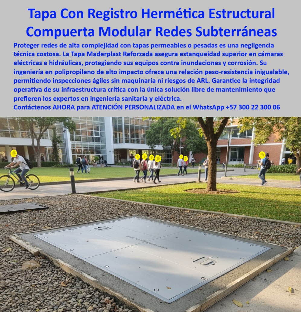 Tapa peatonal plástica Maderplast 0 Tapa para inspección de redes subterráneas liviana duradera y libre de mantenimiento Tapa plástica estructural hermética tanques subterráneos cámaras hidráulicas y eléctricas Tapa plástica reforzada PP