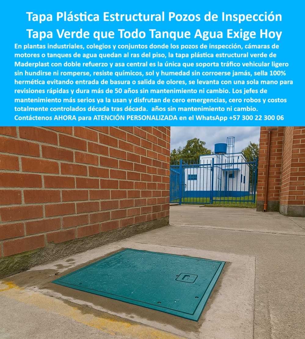 Tapa plástica estructural reforzada Maderplast 0 Tapa plástica doble reforzada con logotipo corporativo resistente y ecológica ideal tanques de agua o cámaras técnicas Tapa plástica estructural reforzada pozo Tapa plástica estructural