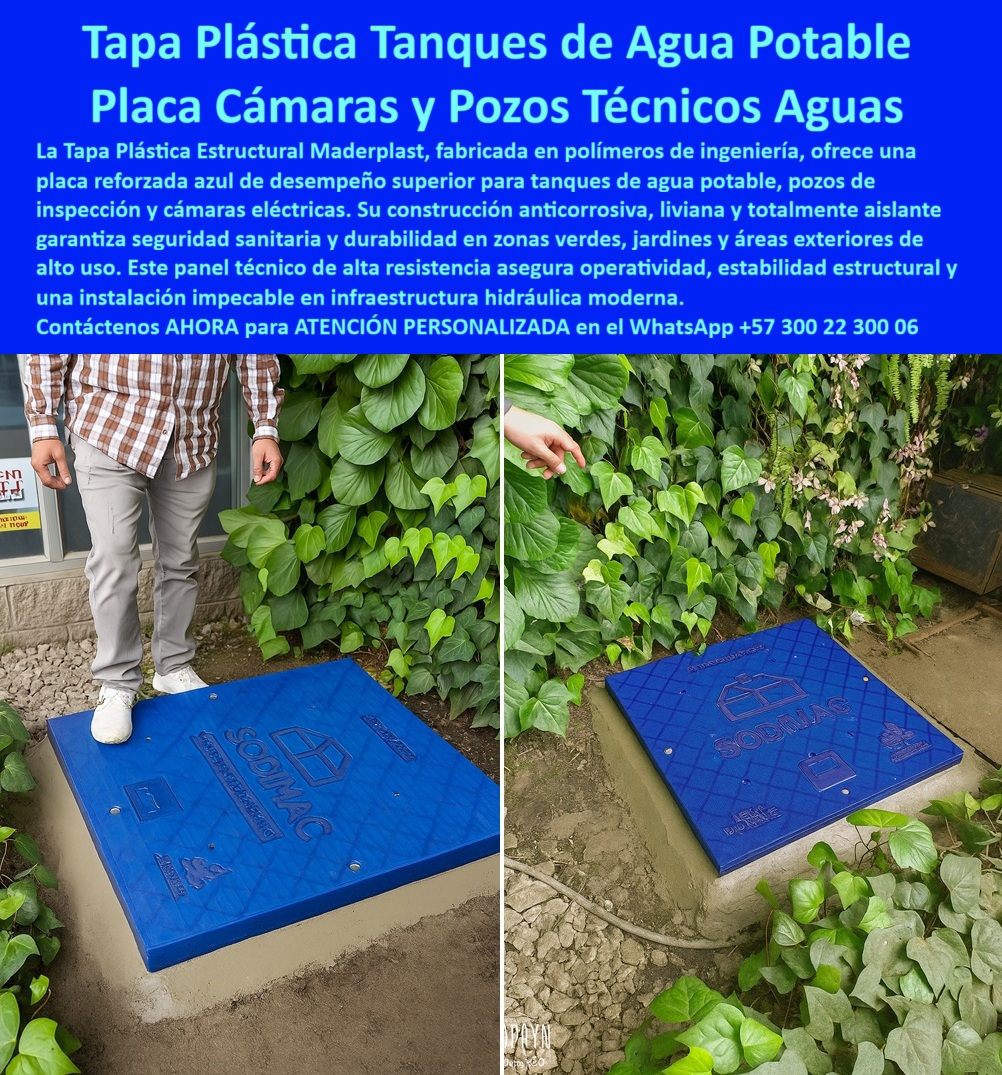 Tapa plástica para tanque de agua potable industrial Maderplast 0 Fabricada con polímeros estructurales Tapa plástica estructural reforzada Maderplast para cámara eléctrica tanque agua o pozo de inspección Tapa plástica azul de alta resistencia