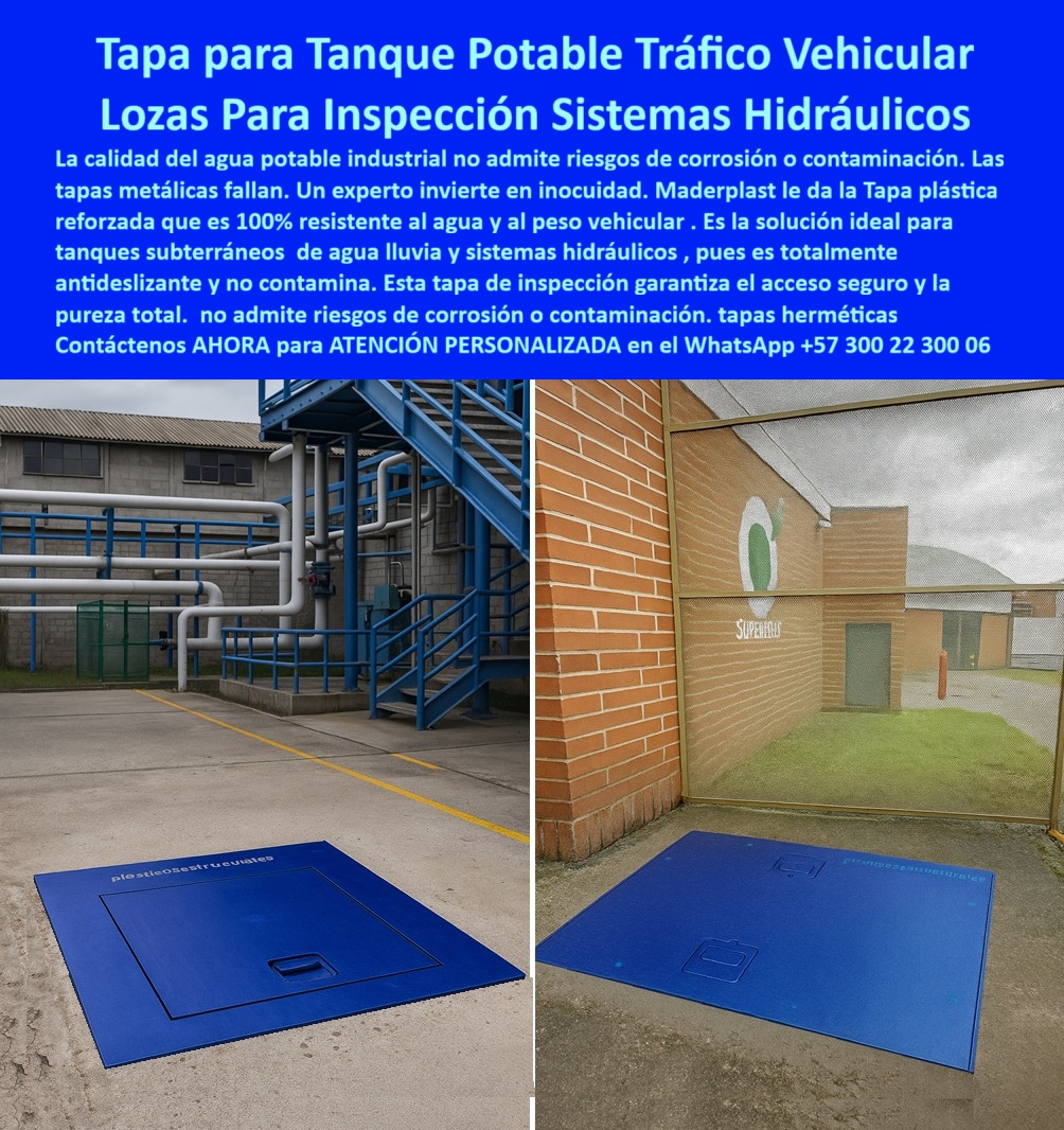 Tapa plástica para tanque de agua potable industrial Maderplast 0 Tapa para tanque subterráneo de agua lluvia tapa de inspección para sistemas hidráulicos tapa plástica reforzada antideslizante resistente al agua y al peso vehicular 0