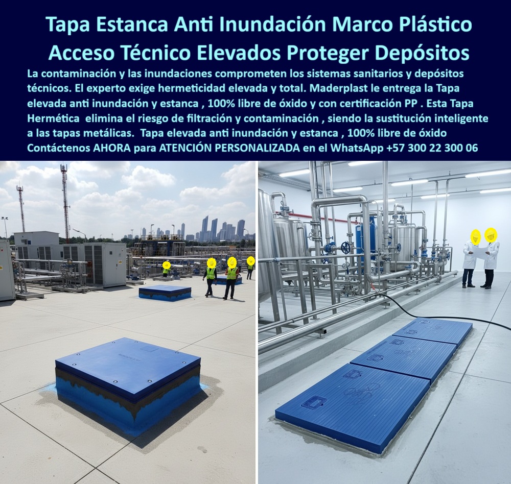 Tapas Herméticas Anti Contaminación Anti Inundación Maderplast 0 Tapas con marco Herméticas sin tapas metálicas Tapa elevada antiinundación y estanca sistemas sanitarios y depósitos técnicos Ventajas La tapa plástica con certificación PP