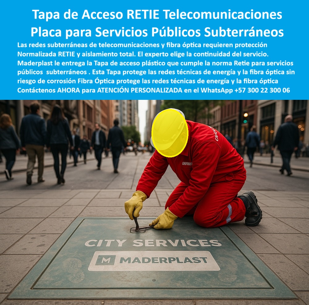 Tapas Normalizadas Retie Redes Subterráneas Tapa Maderplast 0 Tapa telecomunicaciones y fibra óptica Tapa de acceso plástica redes técnicas de telecomunicaciones y energía Tapas instaladas con norma Retie servicios públicos subterráneos 0