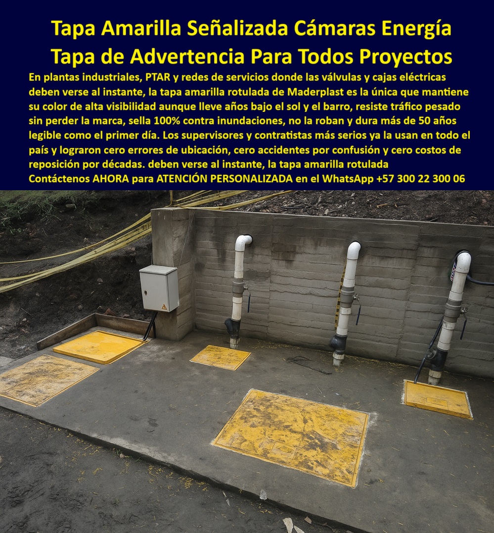 Tapas Señalizadas Marcadas Rotuladas Como Señalización Maderplast 0 Tapa señalizada rotulada marcada visual y estandarización Tapa amarilla de inspección personalizada con logo corporativo para energía