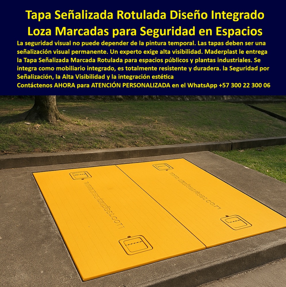 Tapas Señalizadas Marcadas Rotuladas Diseñada Con Señalización Maderplast 0 Tapa con rótulos de seguridad Ideales para gas natural energía agua o telecomunicaciones Fabricada en polímero estructural reforzado anticorrosivo antideslizante