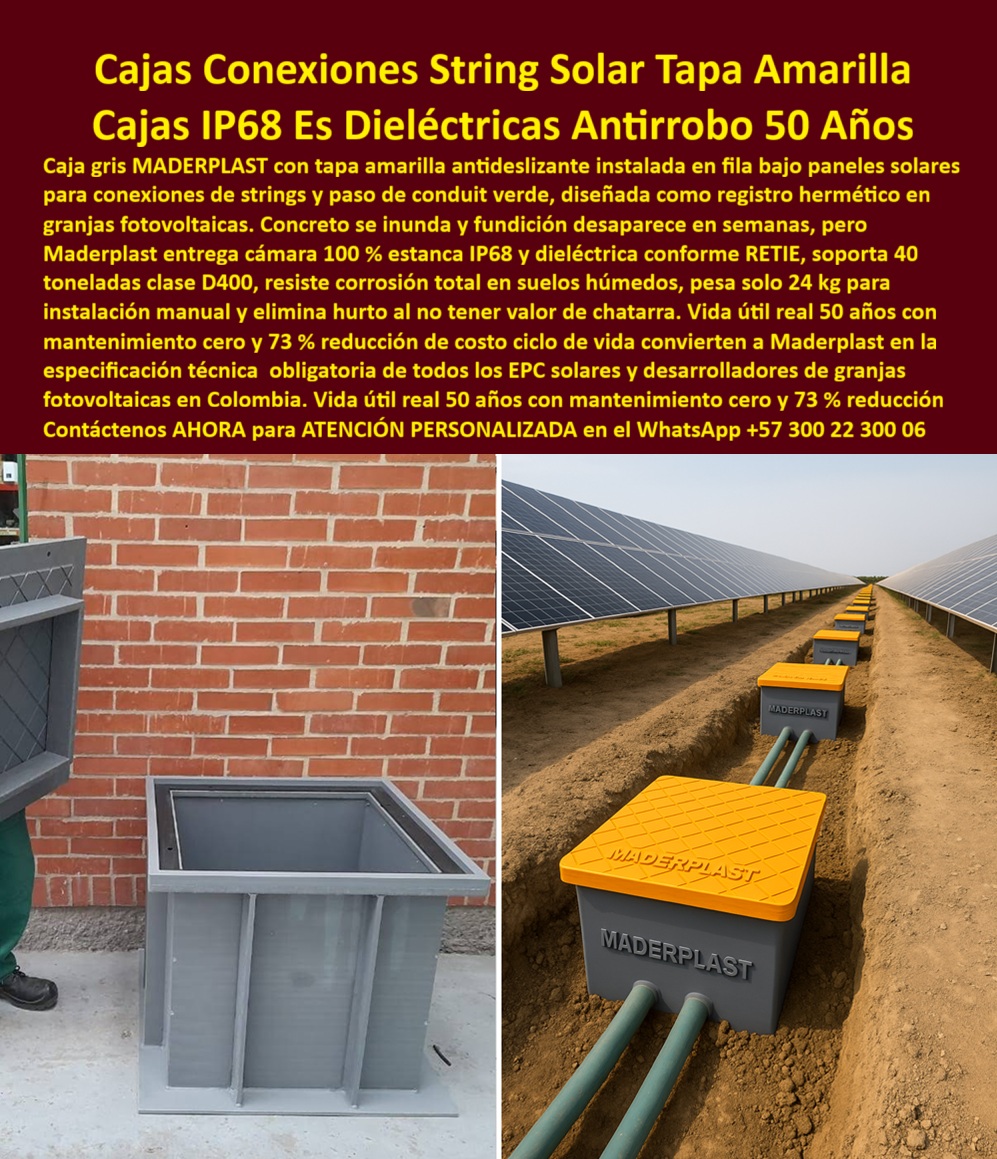 Cajas Inspección Herméticas Caja Conecciones Redes Subterráneas Maderplast 0 Caja plástica hermética alta resistencia IP68, Arquetas estancas nivel freático alto, Sistema de sellado cables en arquetas subterráneas, Cajas de conexión redes solar Cajas Inspección Herméticas Caja Conecciones Redes Subterráneas Maderplast 0 Caja plástica hermética alta resistencia IP68 Arquetas estancas nivel freático alto Sistema de sellado cables en arquetas subterráneas Cajas de conexión redes solar