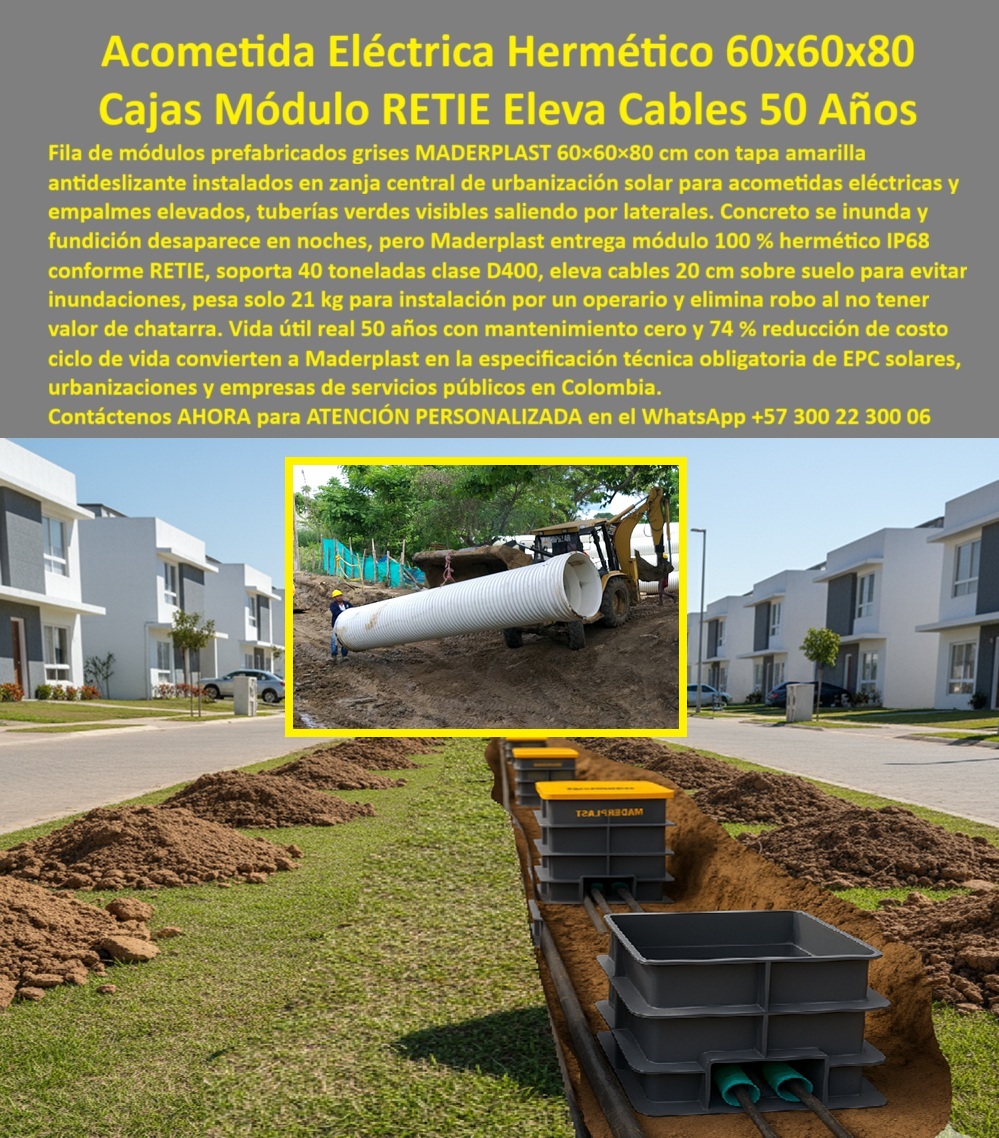 Cajas Redes Subterráneas Canalizaciones Caja 60x60x80 Cm Cámara Maderplast 0 módulo prefabricado acometidas eléctricas, caja paso solar hermético RETIE, módulo empalmes elevados 40 toneladas, caja acometidas urbanización 74 % ahorro, módulo Caja Cajas Redes Subterráneas Canalizaciones Caja 60x60x80 Cm Cámara Maderplast 0 módulo prefabricado acometidas eléctricas caja paso solar hermético RETIE módulo empalmes elevados 40 toneladas caja acometidas urbanización 74 ahorro módulo Caja
