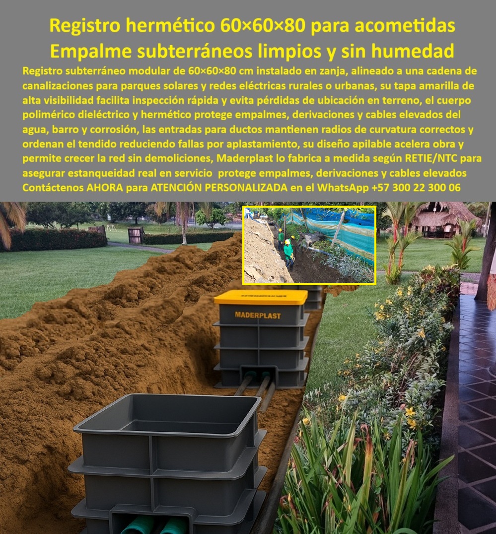 Cajas Redes Subterráneas Canalizaciones Caja 60x60x80 Cm Cámara Maderplast 0 registro hermético para acometidas, caja subterránea modular para redes eléctricas, caja de paso para canalizaciones enterradas, cámara de empalme eléctrica para parque Cajas Redes Subterráneas Canalizaciones Caja 60x60x80 Cm Cámara Maderplast 0 registro hermético para acometidas caja subterránea modular para redes eléctricas caja de paso para canalizaciones enterradas cámara de empalme eléctrica para parque