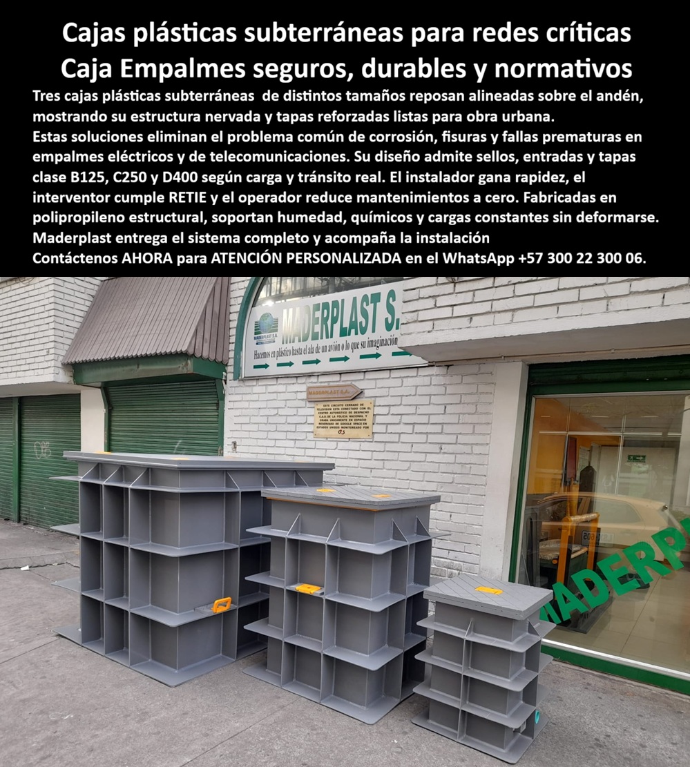 Catálogo CajaS PlásticaS PozoS Conexiones Cajas De Paso Strings Maderplast 0 caja plástica subterránea para empalmes eléctricos, pozo de registro clase D400 para redes urbanas, caja de paso eléctrica RETIE prefabricada, caja subterráneaS Catálogo CajaS PlásticaS PozoS Conexiones Cajas De Paso Strings Maderplast 0 caja plástica subterránea para empalmes eléctricos pozo de registro clase D400 para redes urbanas caja de paso eléctrica RETIE prefabricada caja subterráneaS