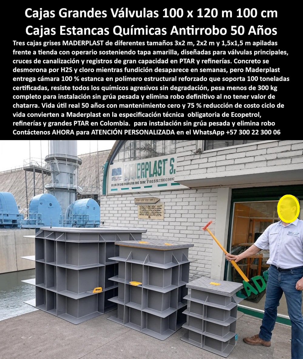 Catálogo Caja Plástica Pozo Conexiones Cajas De Paso Strings Maderplast 0 cajas grandes válvulas 3x2 m, caja gran formato 100 toneladas, cajas válvulas principales PTAR, caja cruce canalización 75 % ahorro, cajas grandes instalación sin grúa PP Catálogo Caja Plástica Pozo Conexiones Cajas De Paso Strings Maderplast 0 cajas grandes válvulas 3x2 m caja gran formato 100 toneladas cajas válvulas principales PTAR caja cruce canalización 75 ahorro cajas grandes instalación sin grúa PP