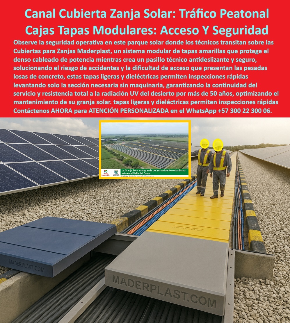 Strings Pozos Parques Solares Cajas Fotovoltaicas Caja Energía Solar Maderplast 0 Cubiertas para zanjas de cables en parques solares, Tapas modulares tráfico peatonal fotovoltaica, Pasillo técnico solar antideslizante seguridad, Caja subterránea Strings Pozos Parques Solares Cajas Fotovoltaicas Caja Energía Solar Maderplast 0 Cubiertas para zanjas de cables en parques solares Tapas modulares tráfico peatonal fotovoltaica Pasillo técnico solar antideslizante seguridad Caja subterránea