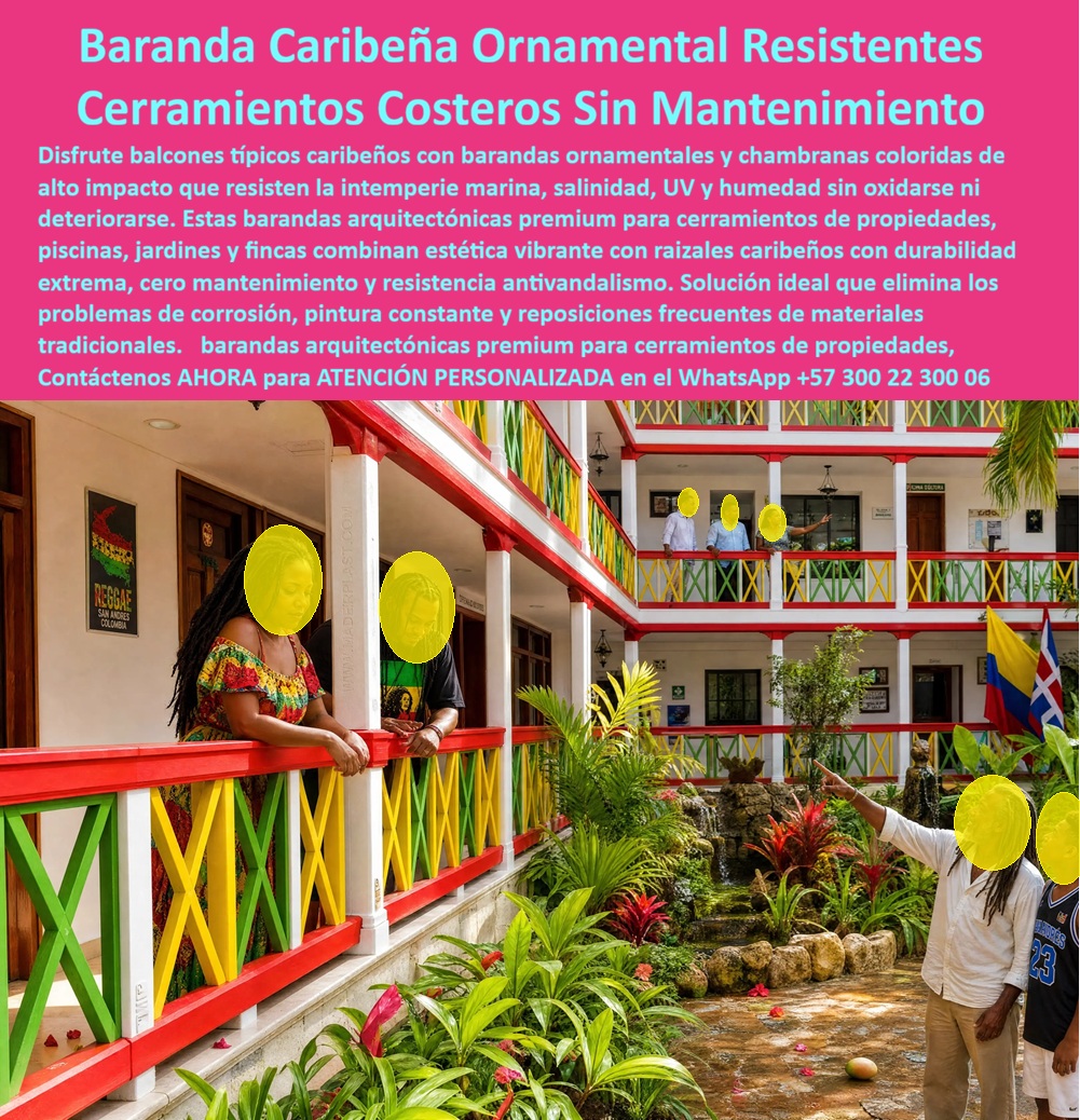 Balcones Típicos Caribeños Barandas Ornamentales Maderplast Barandas Arquitectura Costera Premium Chambranas Raizales Caribeñas Cerramientos Costeros Alegres Chambrana Caribeña Colorida Resistente Intemperie Marina Cerramientos Caribeños Mar