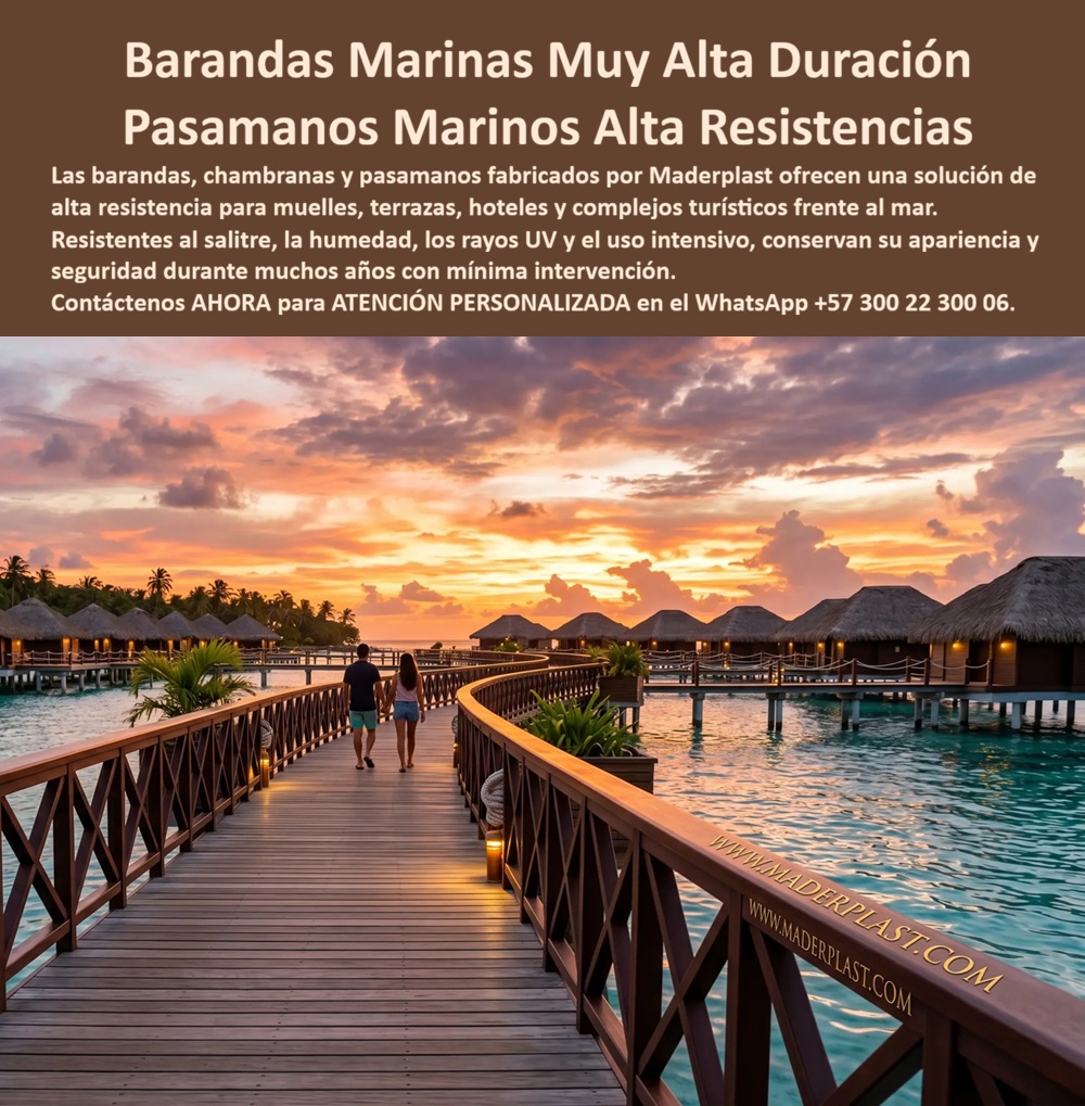 Baranda Madera Plástica Caribeña Rejas Chambranas Maderplast Baranda Terraza Caribeña Madera Sin Pudrición Barandas con estilos raizales caribeños de alta resistencia mecánica Barandas chambranas caribeñas en madera plástica Baranda