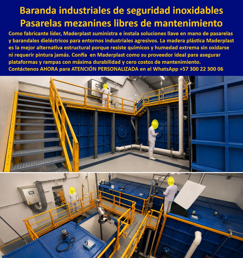 Barandales Industriales Rampas Mezanines y Pasarelas Maderplast Pasarela Mezzanine Industrial Inoxidable Libre Mantenimiento Barandas de Seguridad Pasarelas y Plataformas Anti Óxido Duraderas Pasarela Baranda Industrial Resistente Ambientes A