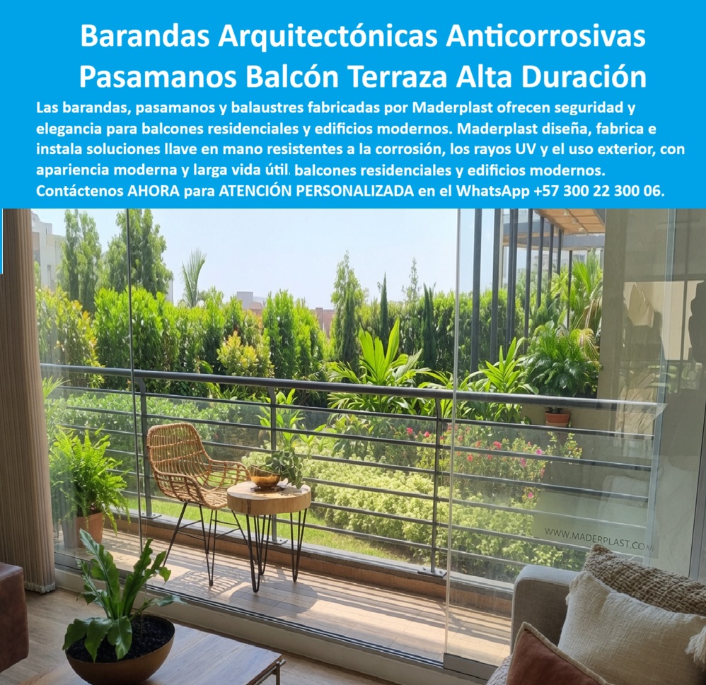 Barandas Arquitectónicas Edificios Larga Vida Baranda Balcón Maderplast Balaustradas de edificios resistentes que eliminan garantías Pasamanos Vidrio Balcón Residencial Anticorrosivo Cero Mantenimiento Antepechos apartamento en acero plástico