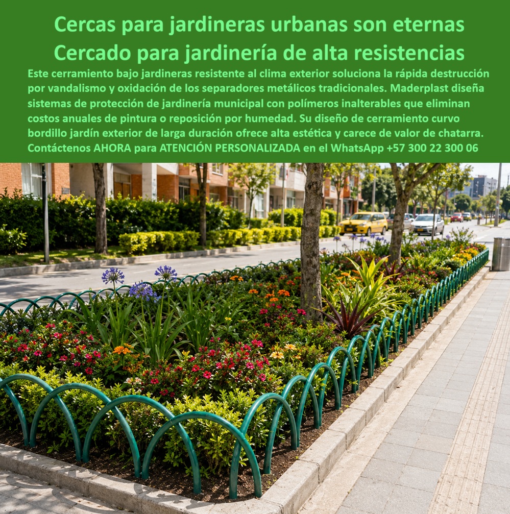 Cerramiento jardineras Cerca Decorativa Arcos Jardín Maderplast Cercado para jardinería urbana Cerramiento Bajo Jardineras Resistente Clima Exterior Protección de jardinería municipal Cerramiento Curvo Bordillo Jardín Exterior Larga Duración