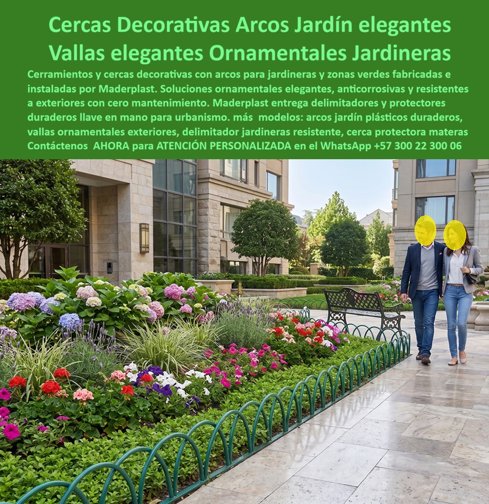 Cerramiento jardineras Cerca Decorativa Arcos Jardín Maderplast Protección jardineras Arco Decorativo Jardinera Conjunto Residencial Anticorrosivo Jardines de conjuntos residenciales Protección de zonas verdes Cercas para jardineras urbanas