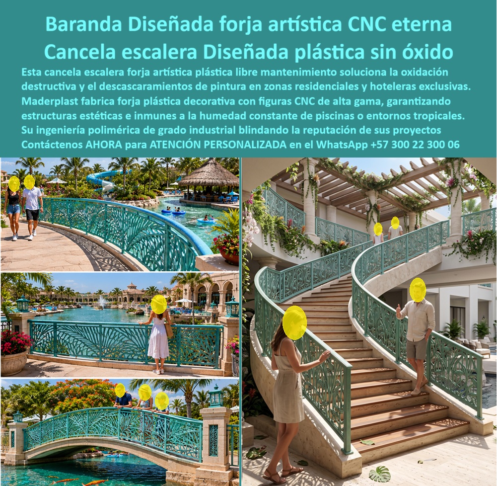 Forja Artística Plástica CNC Cancelas Decorativas Escaleras Maderplast Forja Plástica Decorativa con Figuras CNC Áreas Residenciales y Hoteleras Cancela Escalera Forja Artística Plástica Libre Mantenimiento Baranda Forja Artística CNC Forja A