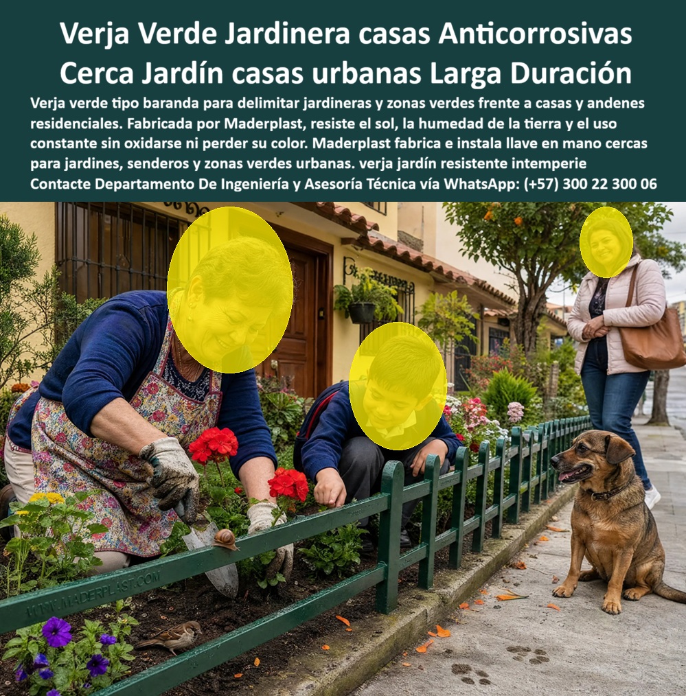 Vallado jardinera verde Verja Perimetral Zona Jardín Cercado Maderplast Cerca Verde Típica Jardín Anticorrosiva Larga Duración Jardineras con verja de tablas verdes de alta durabilidad Cercas Para Senderos Y Zonas Verdes Barandal jardinero a